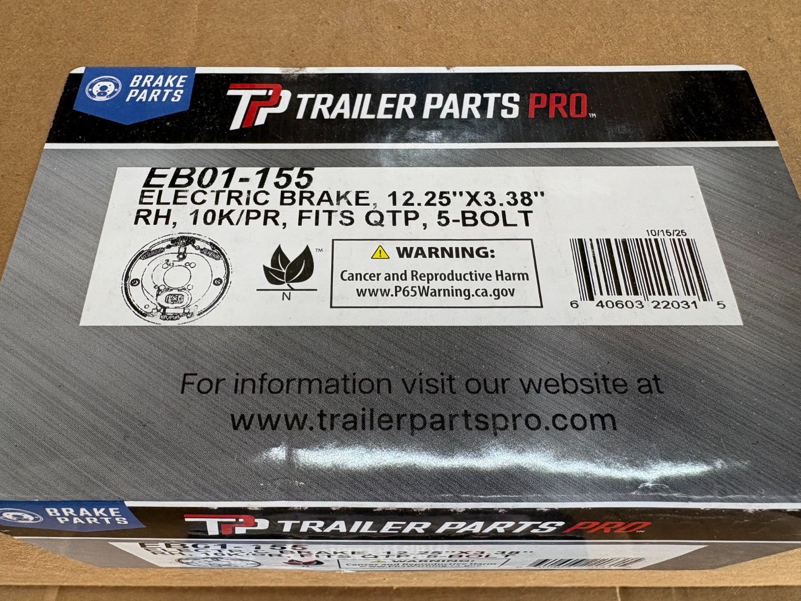 Trailer Parts Pro EB01-155 Electric Brake 12.25″ x 3.38″ RH 10K/PR Fits QTP ^