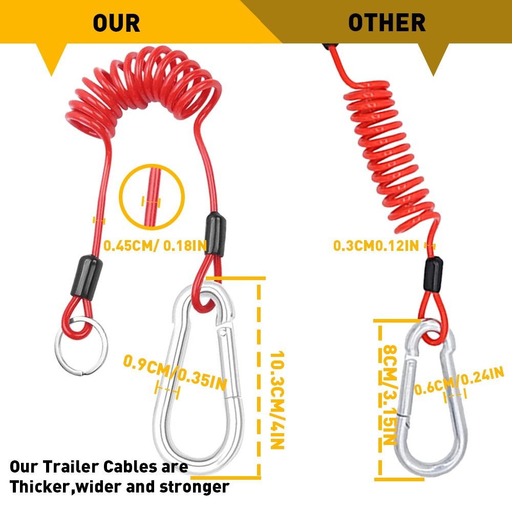 4′ / Coiled 6′ Cables Safety 6ft Red F/RV Emergency Boat Trailer Breakaway Cable