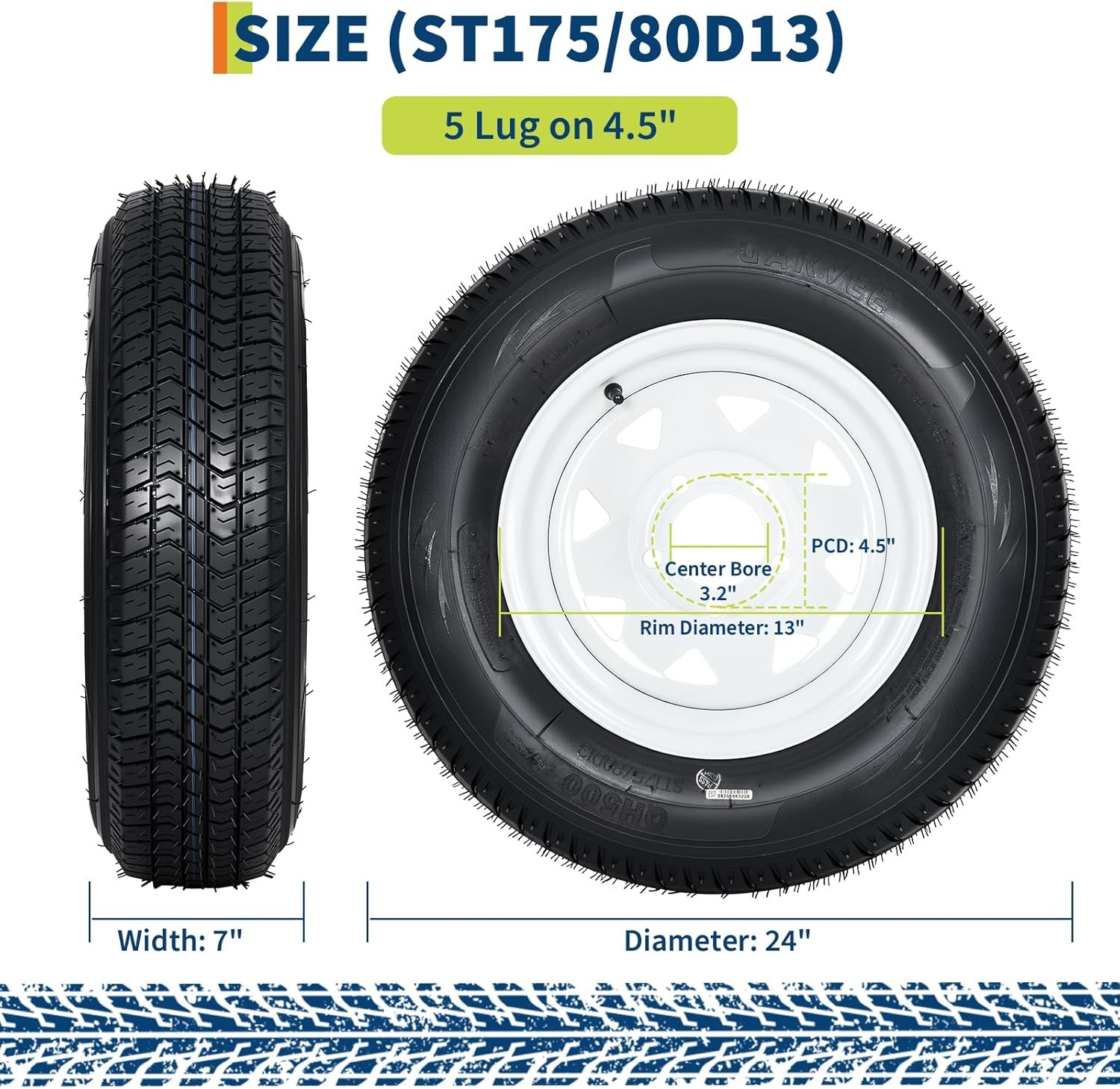 2 Pack ST175/80D13 Trailer Tires with Rims 175/80 D 13 LRC 5 Lug on 4.5″, 6PR