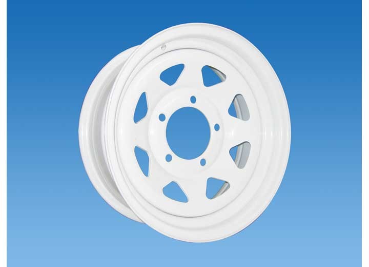 15″x6″ White 8 Spoke Trailer Rim, BP 5×4.5, ET 0, CB 3.19, 2,150lbs