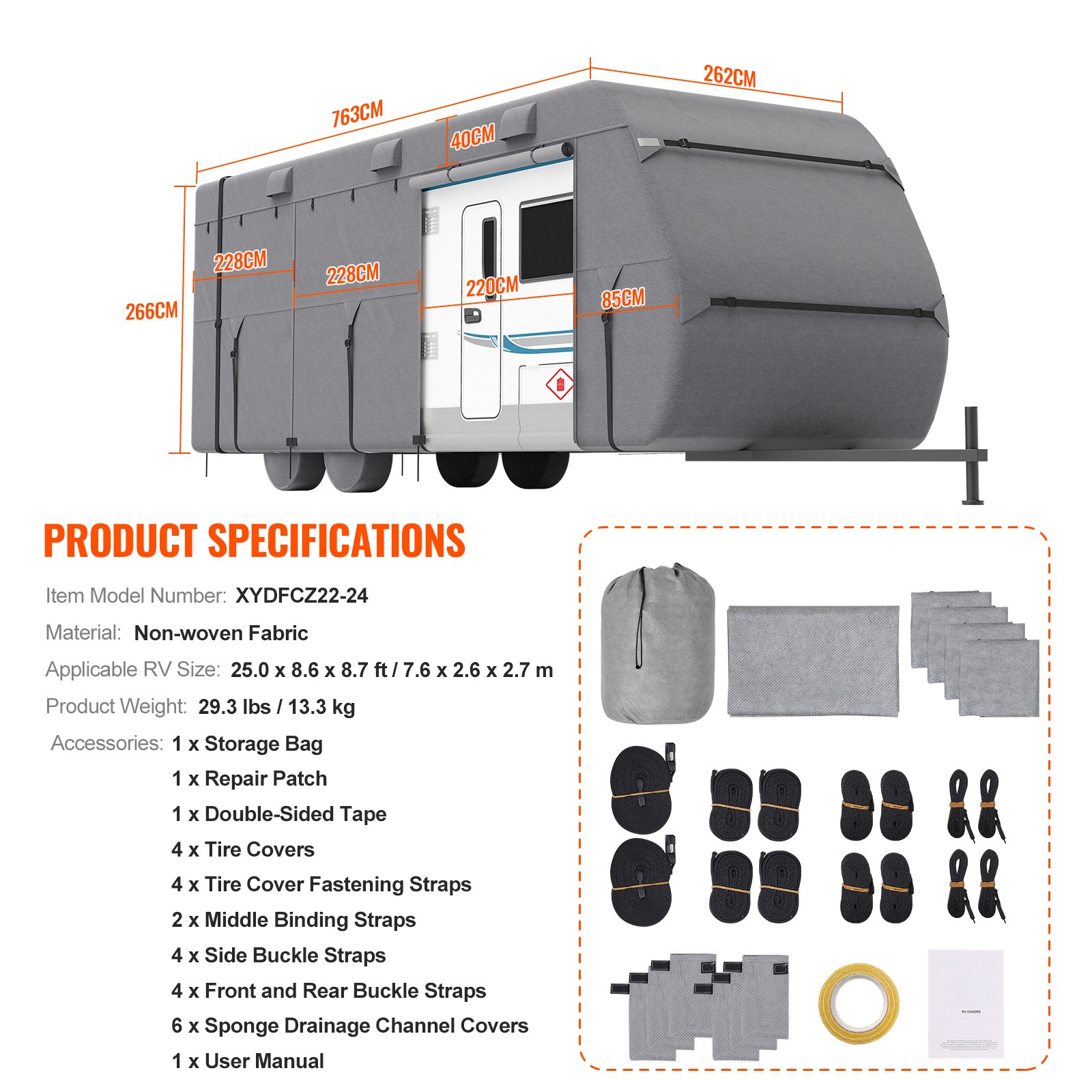 Uimoso Durable RV Cover for 22-24 ft Trailers, Non-Woven Fabric Design
