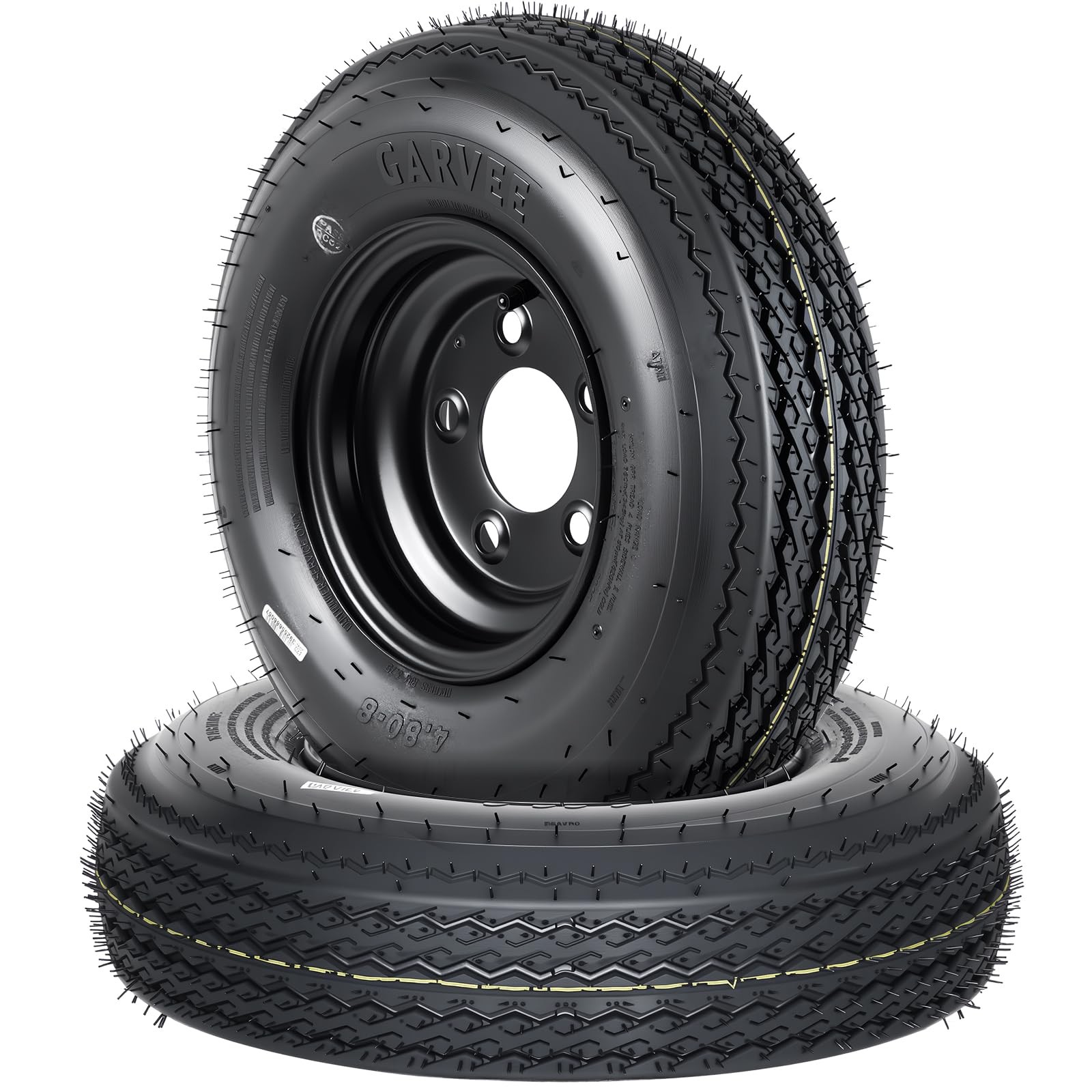 4 PCS 4.80-8 480-8 4.80×8 Trailer Tires on 8″ Rims 5 Lug Black Wheels 6 PR Tire