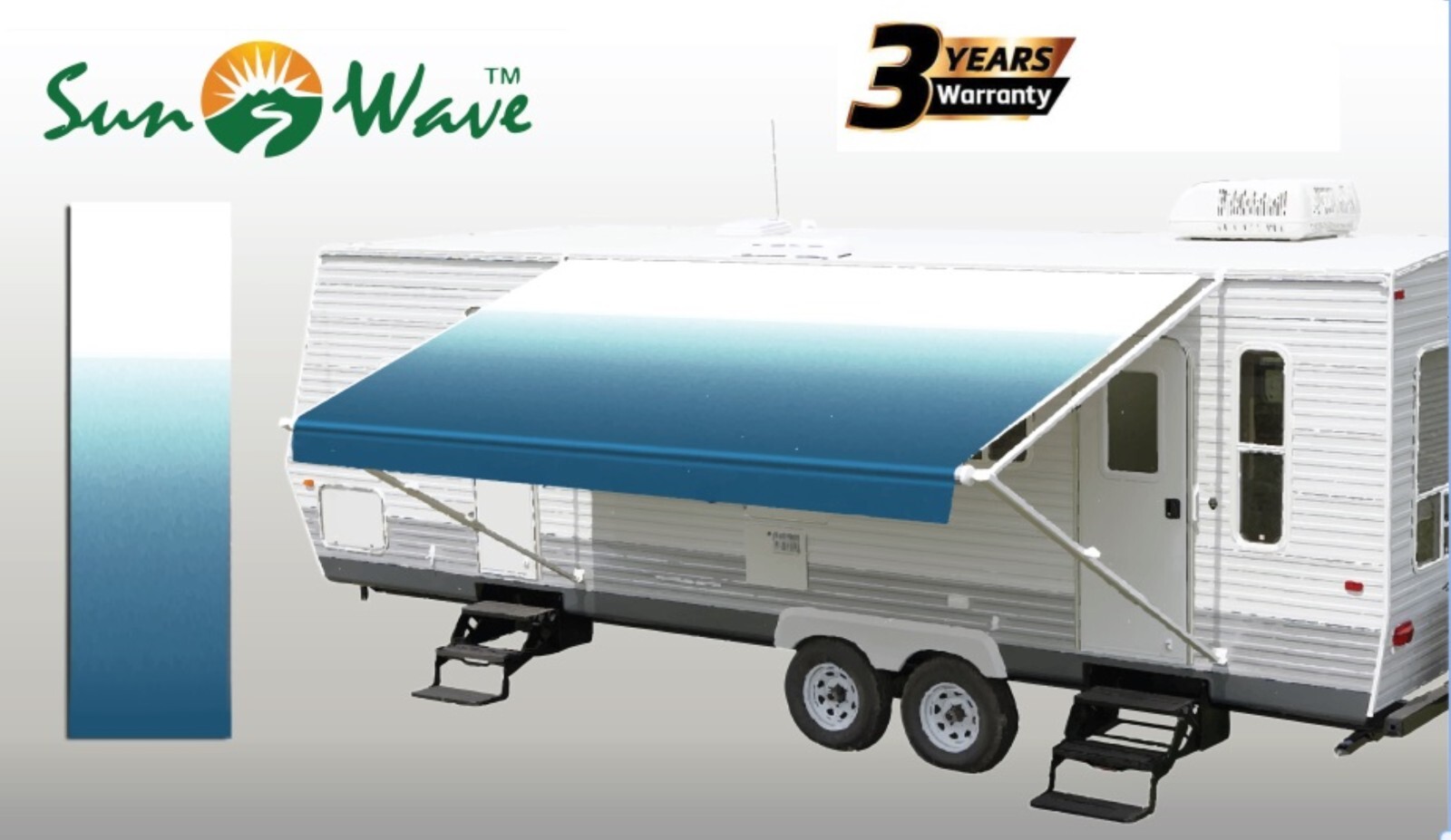 SunWave RV Awning Replacement Fabric 21′ (Actual Width 20’2″) Ocean Blue Fade