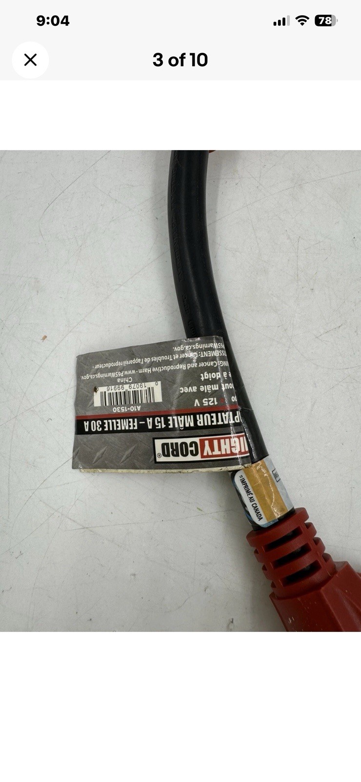Mighty Cord 15A Male to 30A Female 12″ Adapter 125V Finger Grip Male End