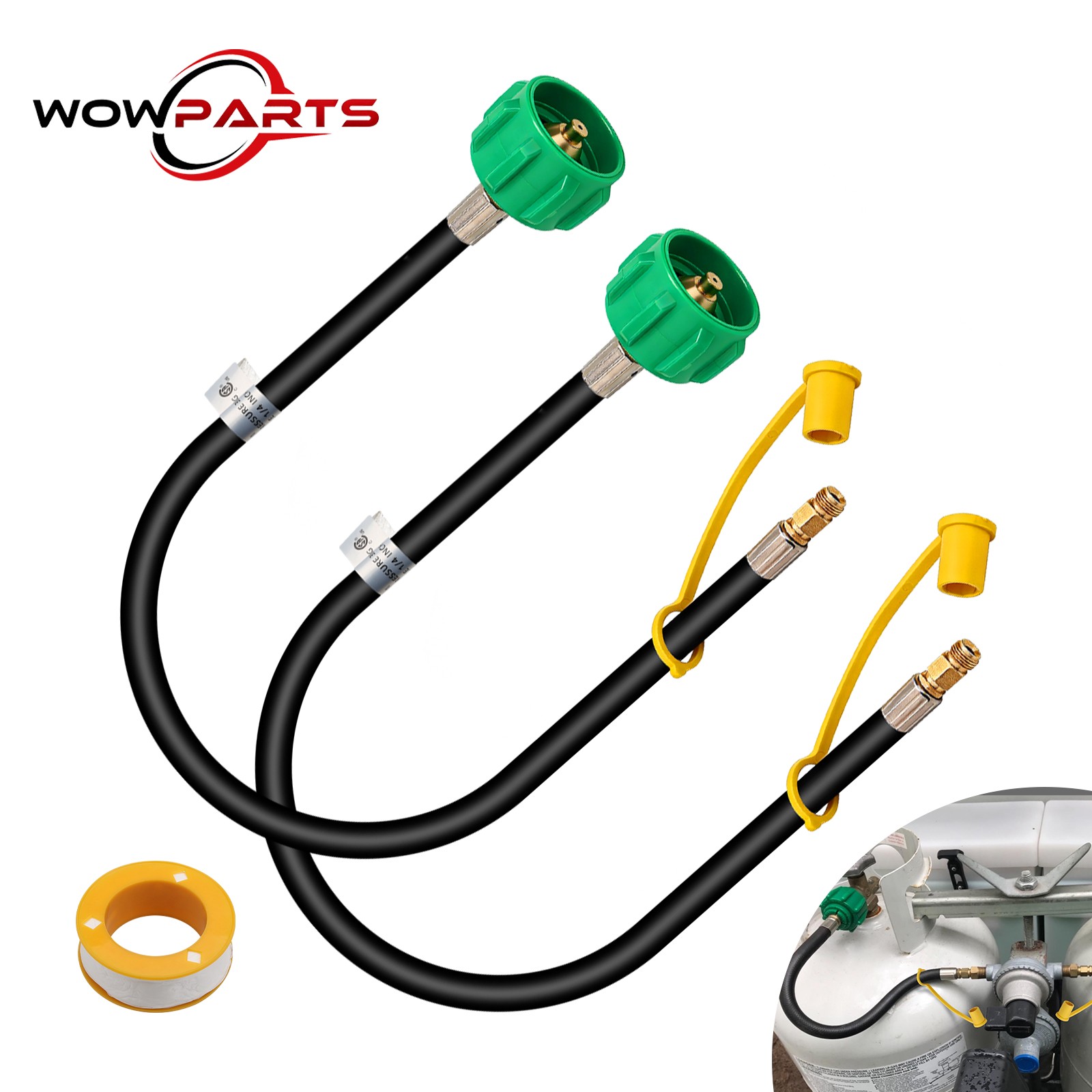 2 pcs 15″ RV Propane Hose w/ 1/4″ Male NPT & Qcc1/Typel for Dual Stage Regulator