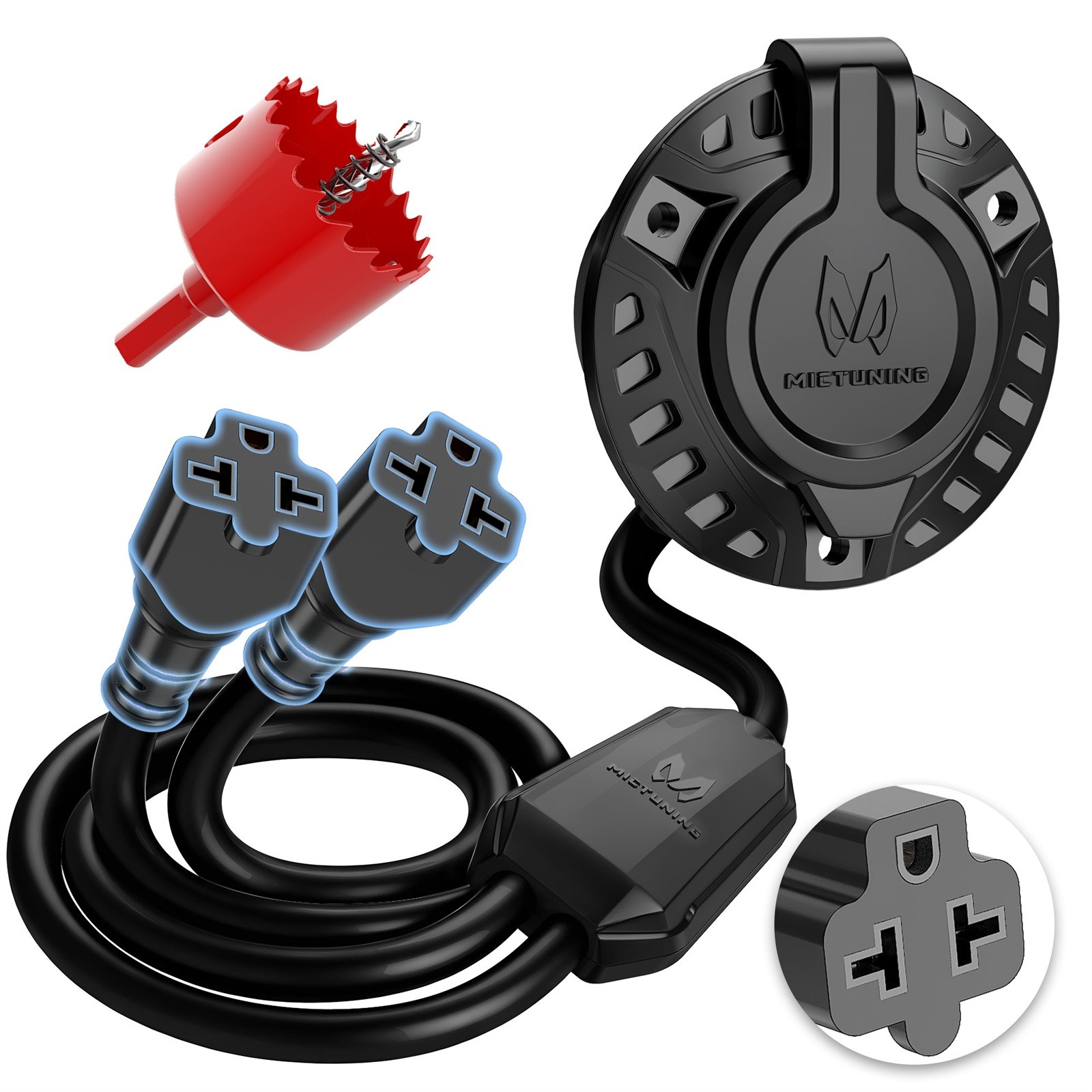 20A 125V RV Shore Power Inlet Plug Integrated Dual 20” Extension Cord Hole Saw