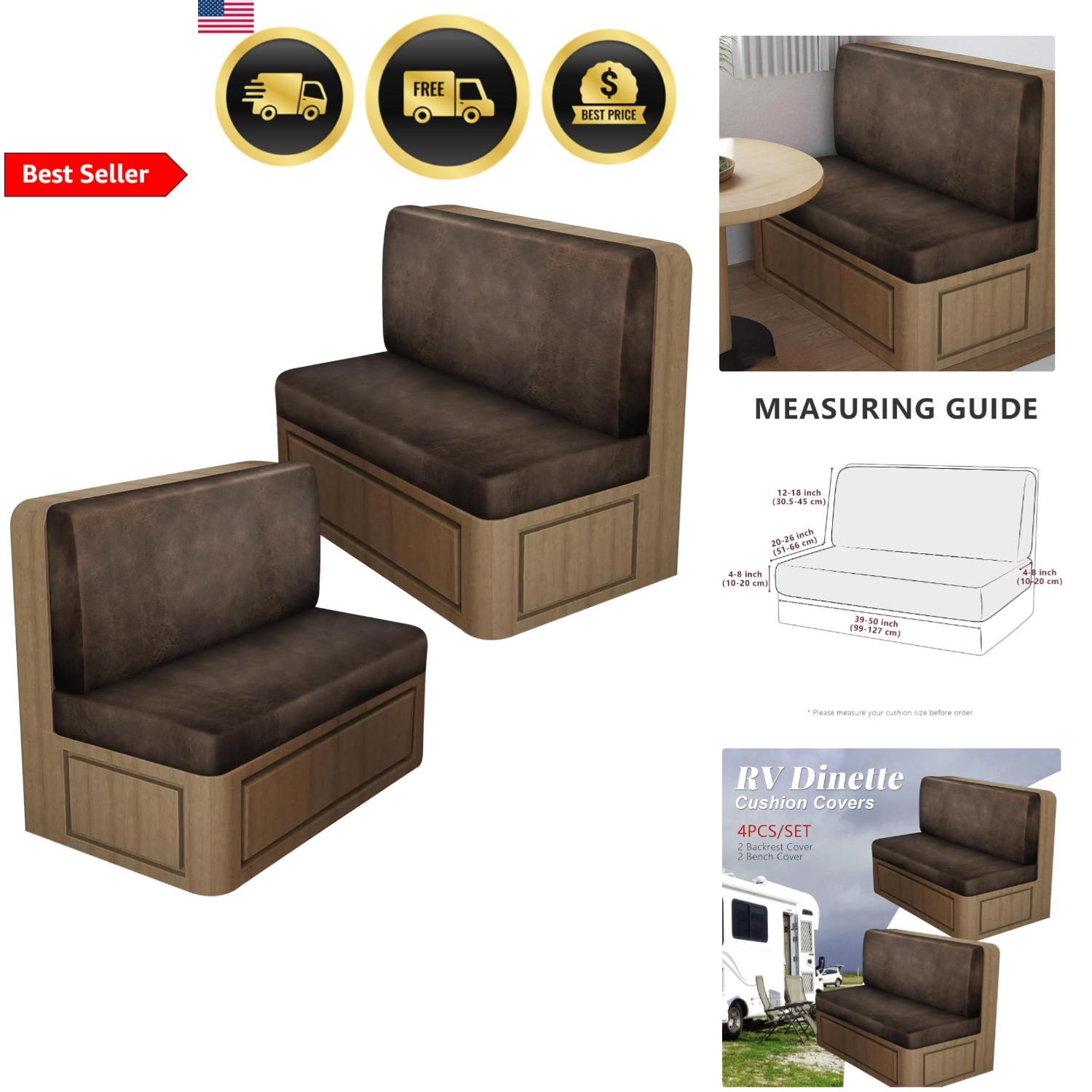 RV Cushion Covers Slipcovers for Dinette Bench Sofa Travel Trailer Protector