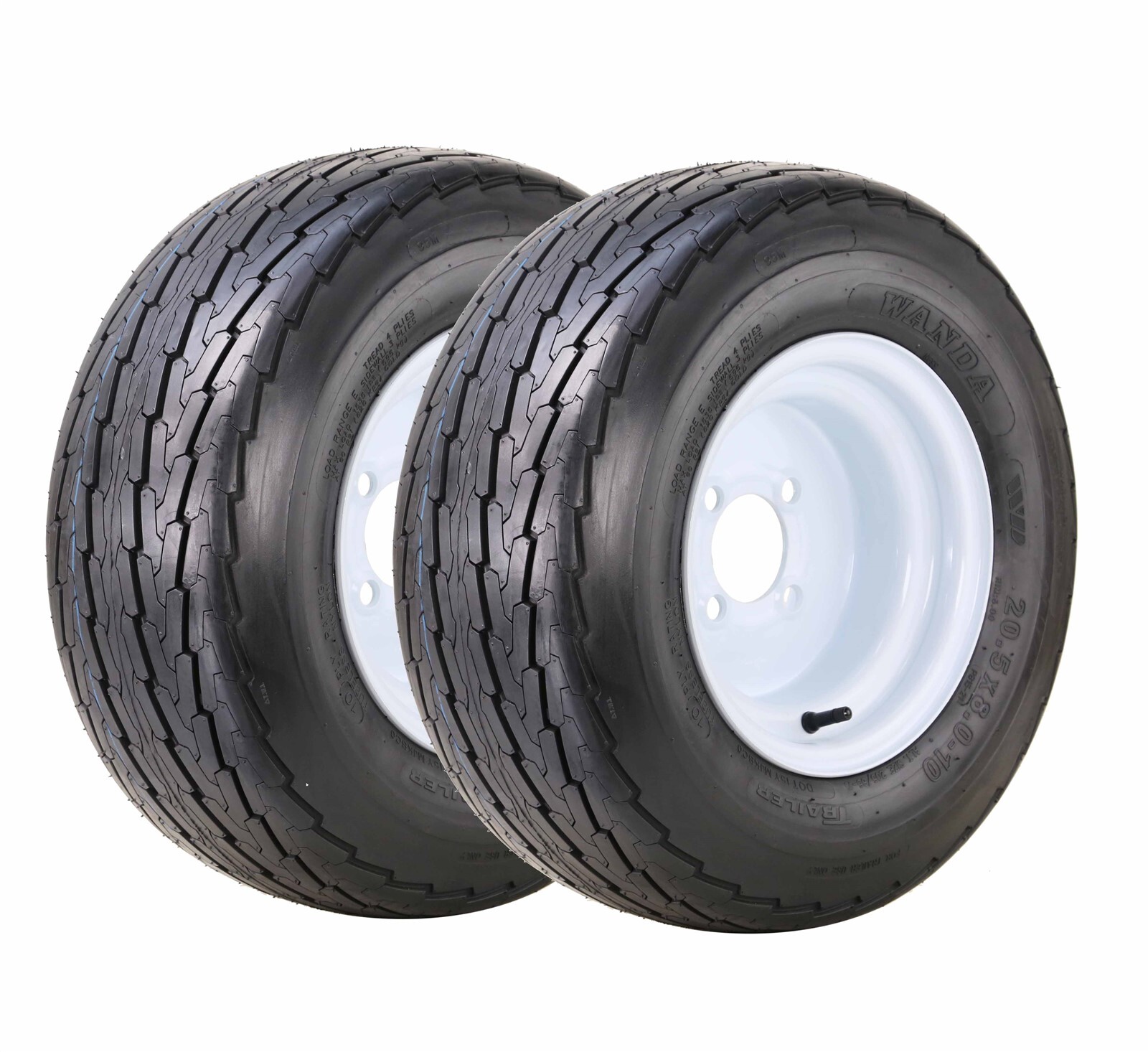 2 WANDA Trailer Tire Assembly 20.5×8-10 10-Ply White Rim 4 Lugs on 4″