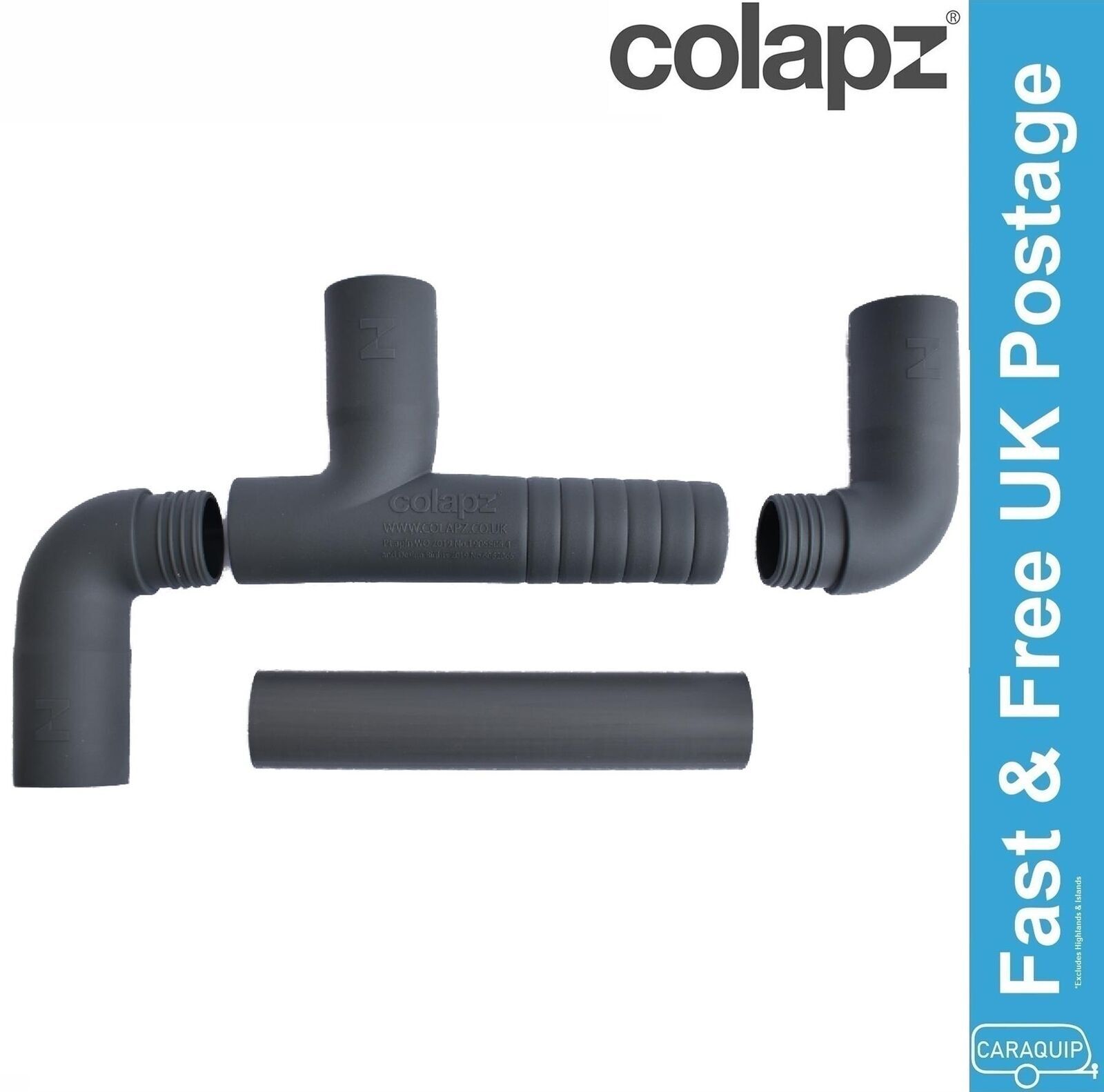Colapz Flexi Extendable Waste Pipe 28mm Caravan Motorhome & Double Adaptor Kit