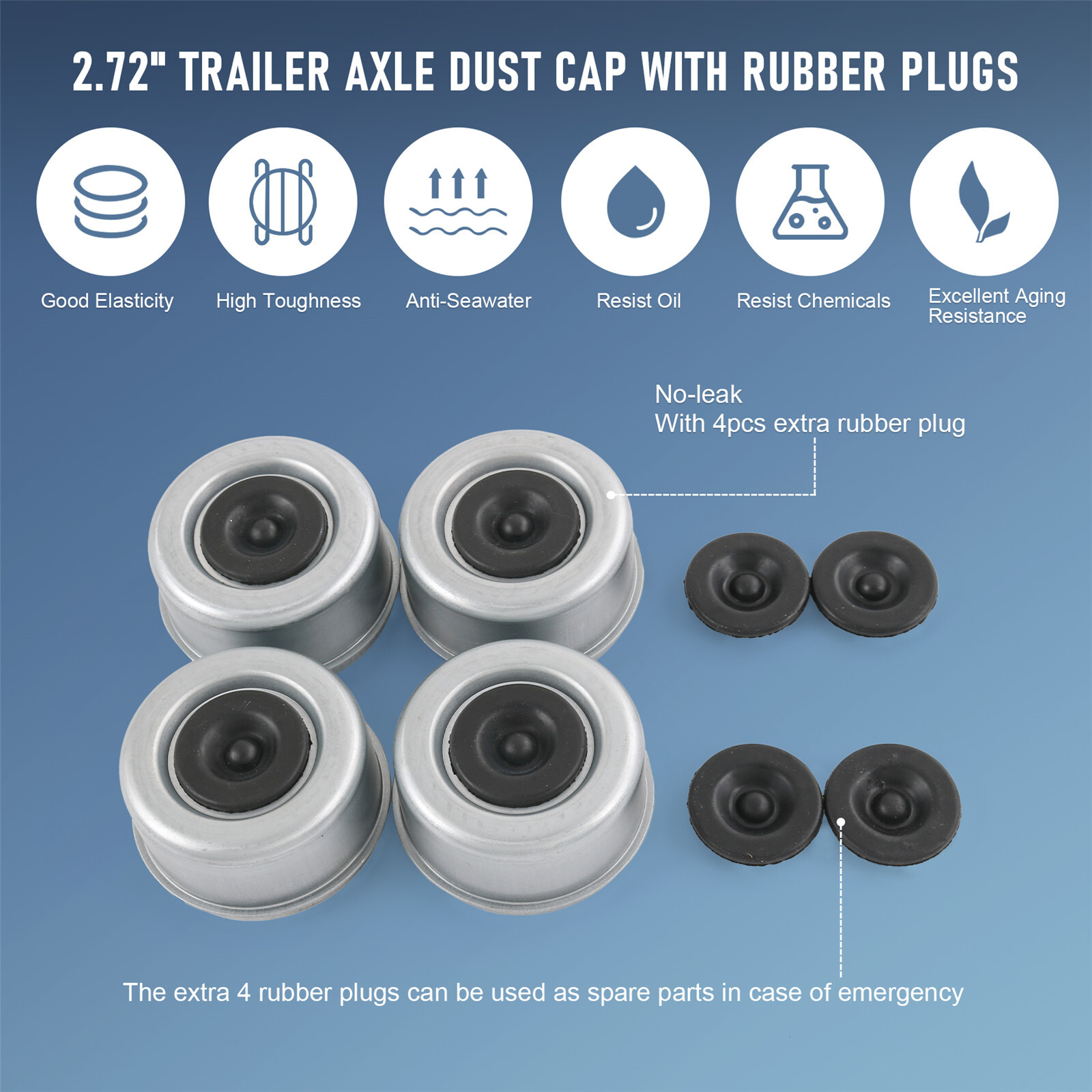 4PCS 2.71-2.72 Trailer Axle Dust Cap Cup Grease Cover RV Camper EZ Lube JDMSPEED