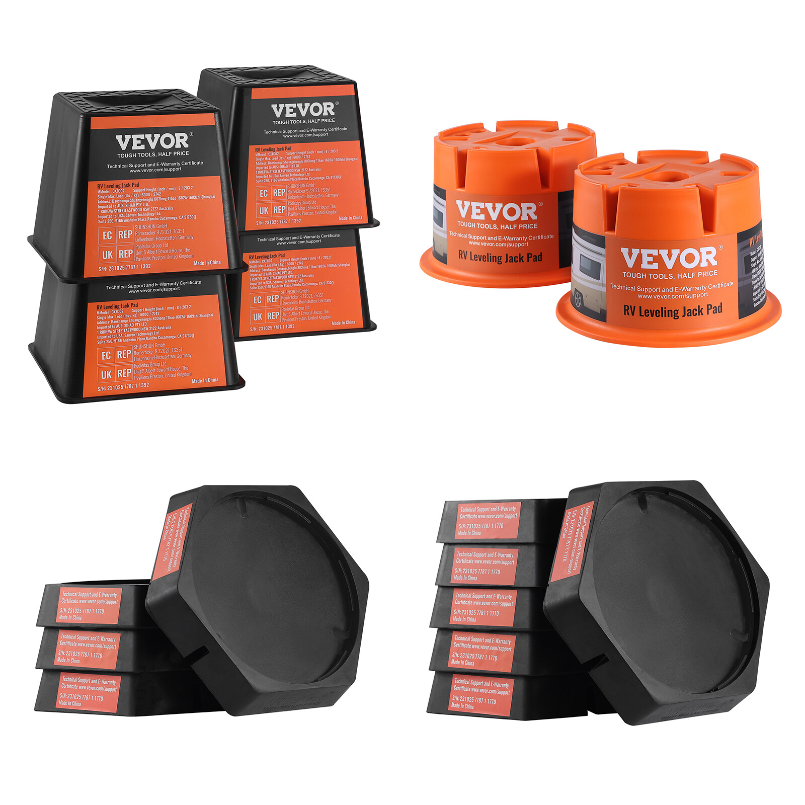 VEVOR 2/4/6-Pack Trailer Jack Blocks RV Leveling Pads RV Stabilizer Stands