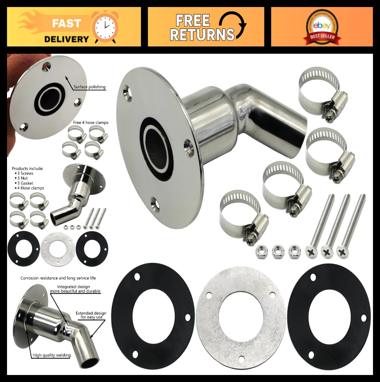 Stainless Steel Thru Hull Exhaust Skin for 0.94″ Diesel Parking Heater – Marine