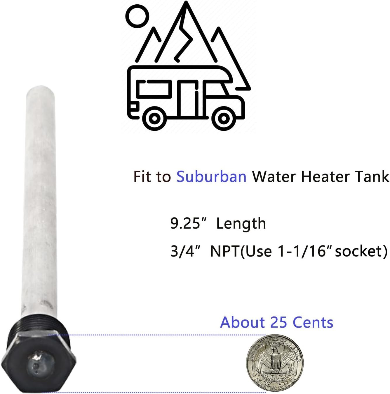 2 Pack RV Water Heater Anode Rods for Corrosion Protection and Replacement