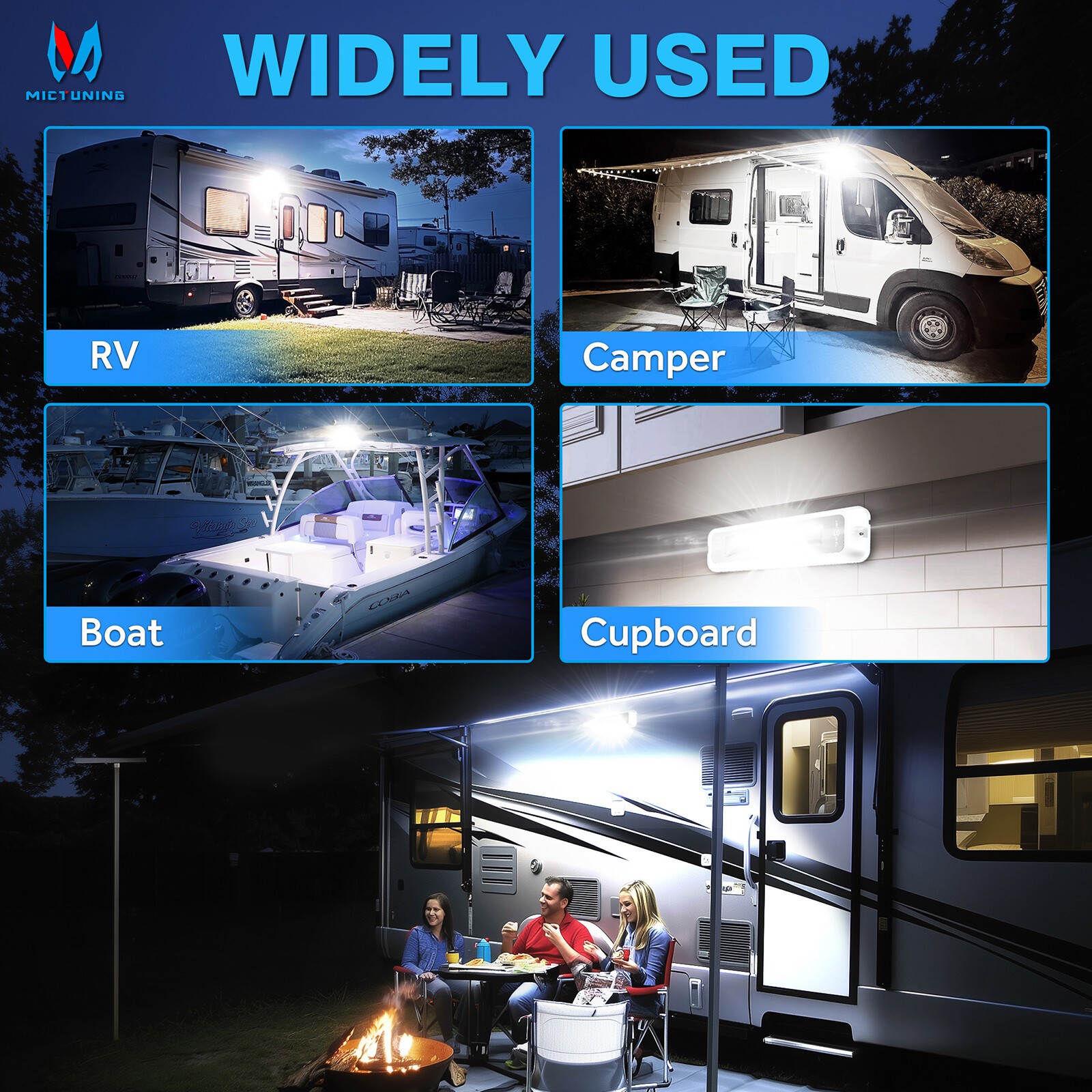 8 Inch RV Exterior Porch Light, LED Utility Awning White 6000K for Garden Camper