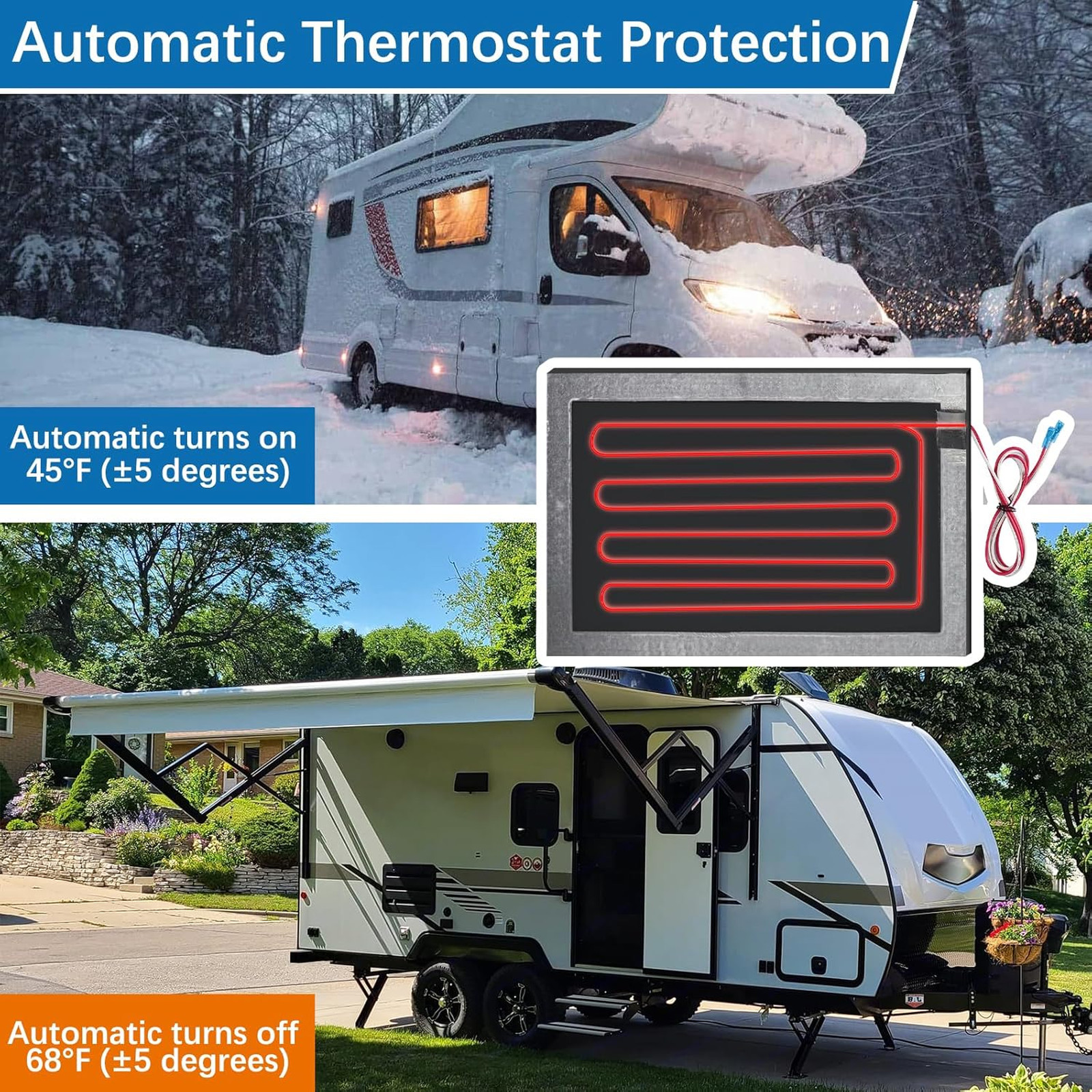RV Tank Heater Pad,2pk 2″x18″ 12/13.5V RV Holding Tank Heater w/Thermostat | RV