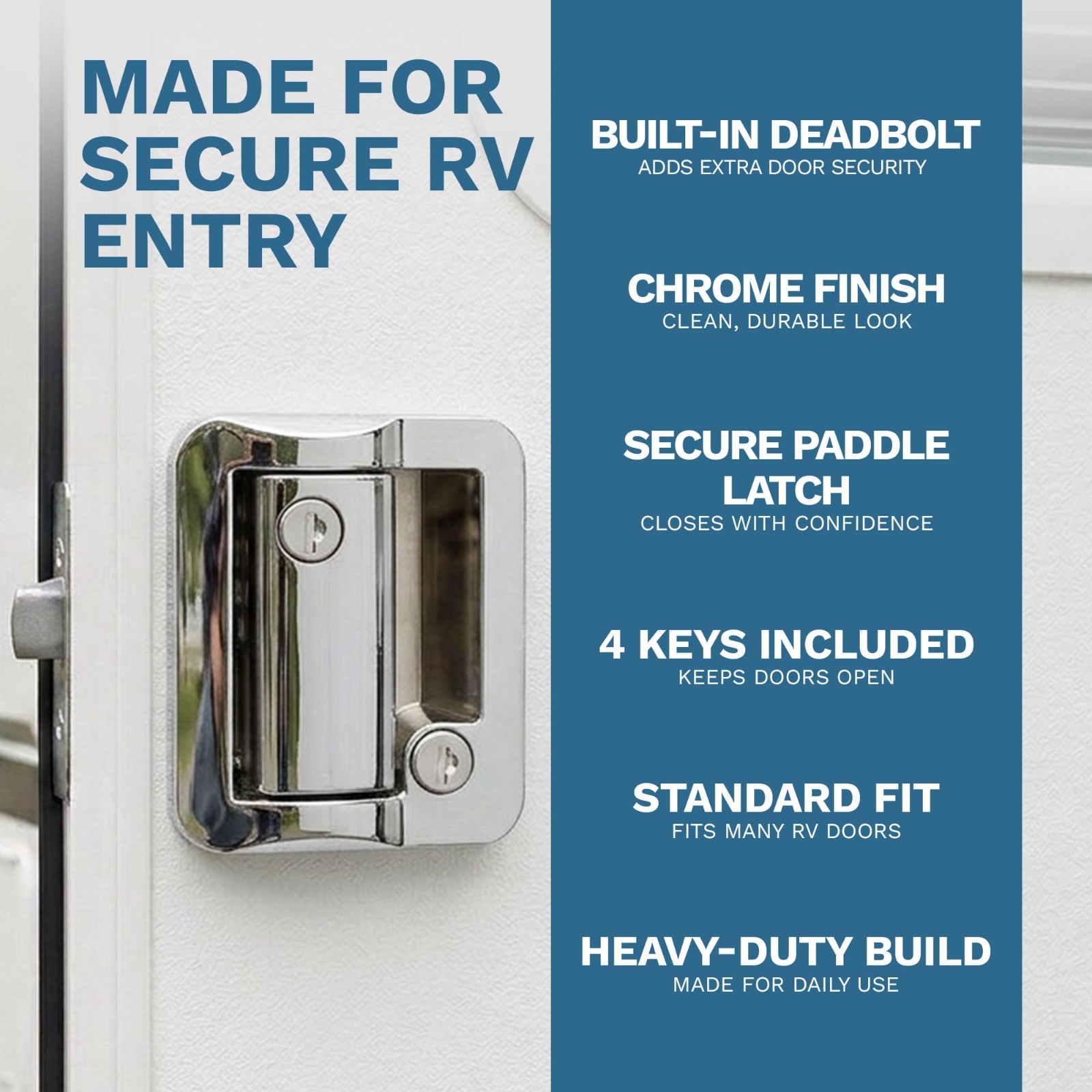 Chrome RV Paddle Entry Door Lock Latch | Handle Knob | Deadbolt Lock | Camper