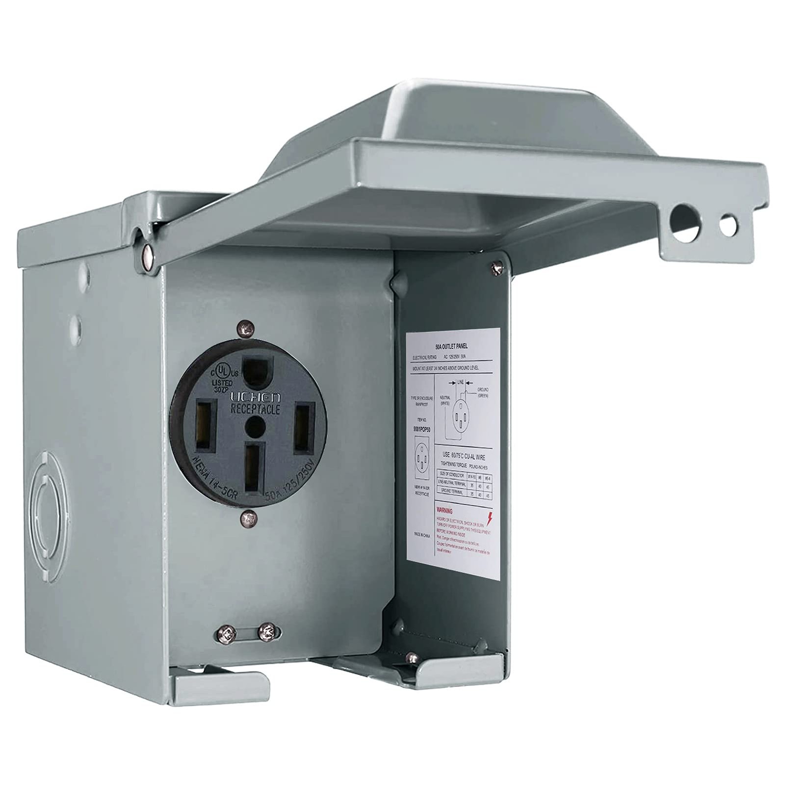 50 Amp 125/250 Volt RV Power Outlet Box, Enclosed Lockable 50 Box