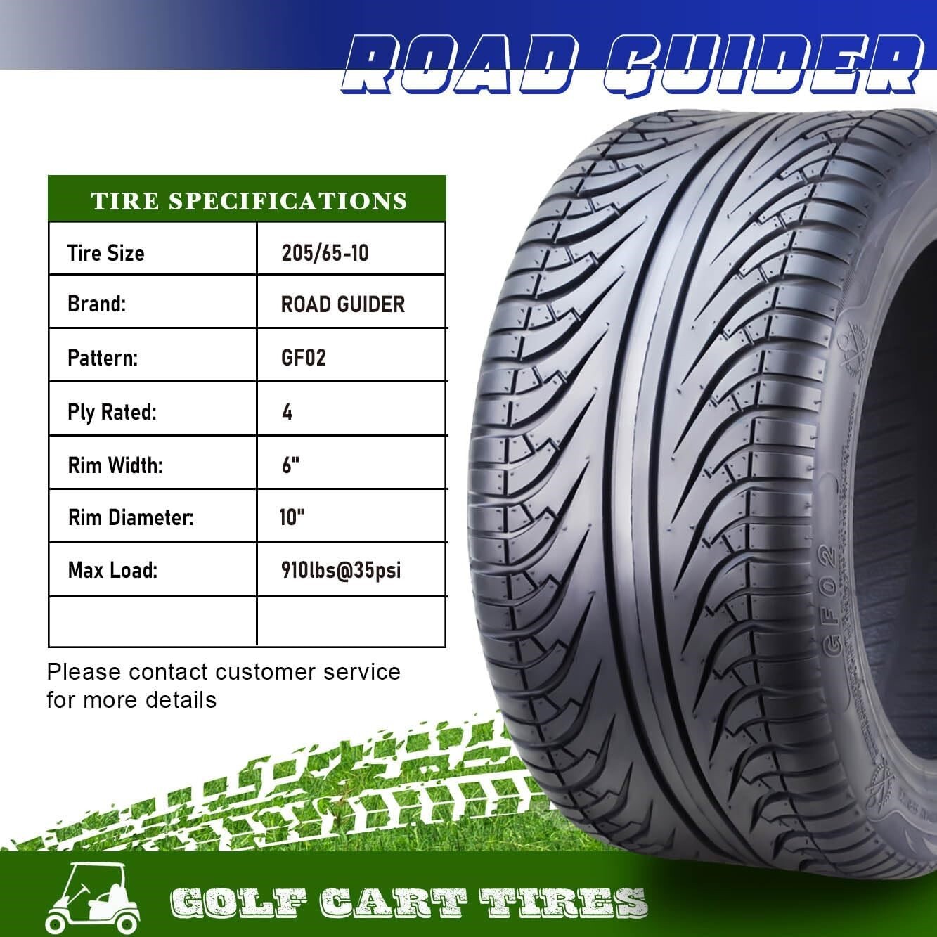 LIBRA 205/65-10 Golf Cart Tire Rim w/ 5 Lugs on 4.5″ PCD White , Set 2 -14040
