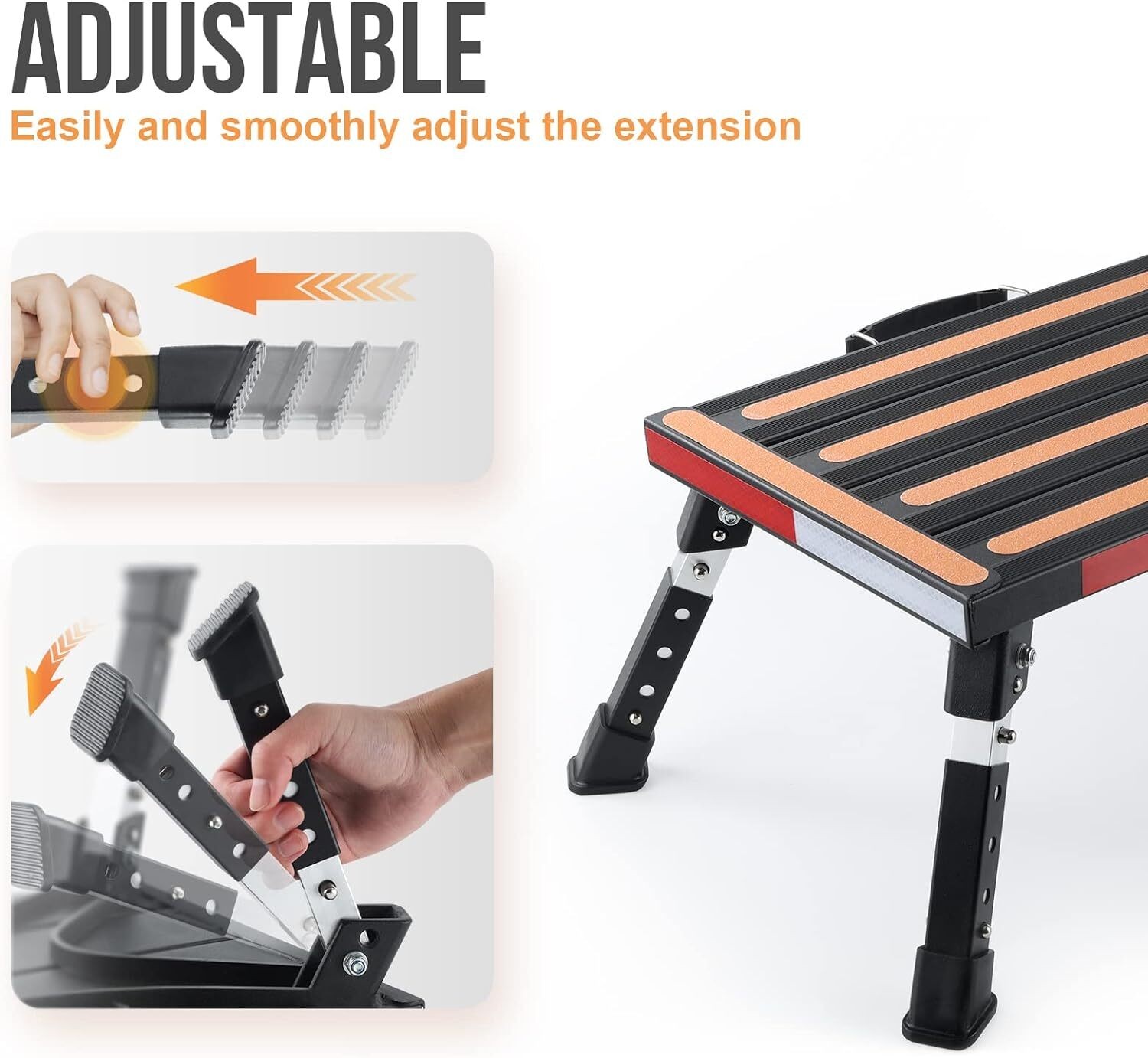 RV Stool Adjustable Height Folding Step with Non-Slip Surface Rubber Feet Handle