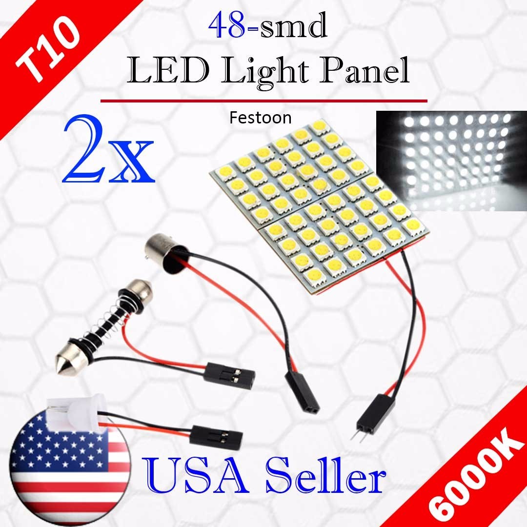 2 X Car Festoon T10 BA9S White LED 48SMD Panel Interior Dome Map Light Bulb Lamp