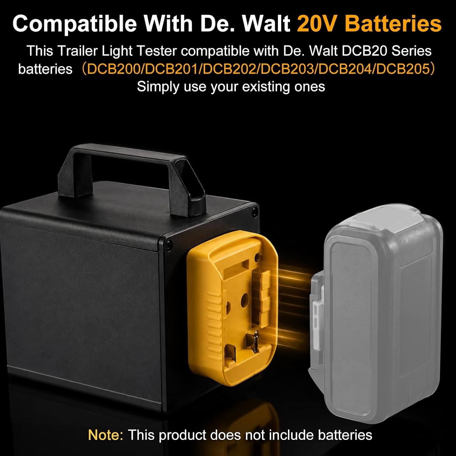 Portable Trailer Light Tester Box Compatible with De. Walt 20V Battery Wireless
