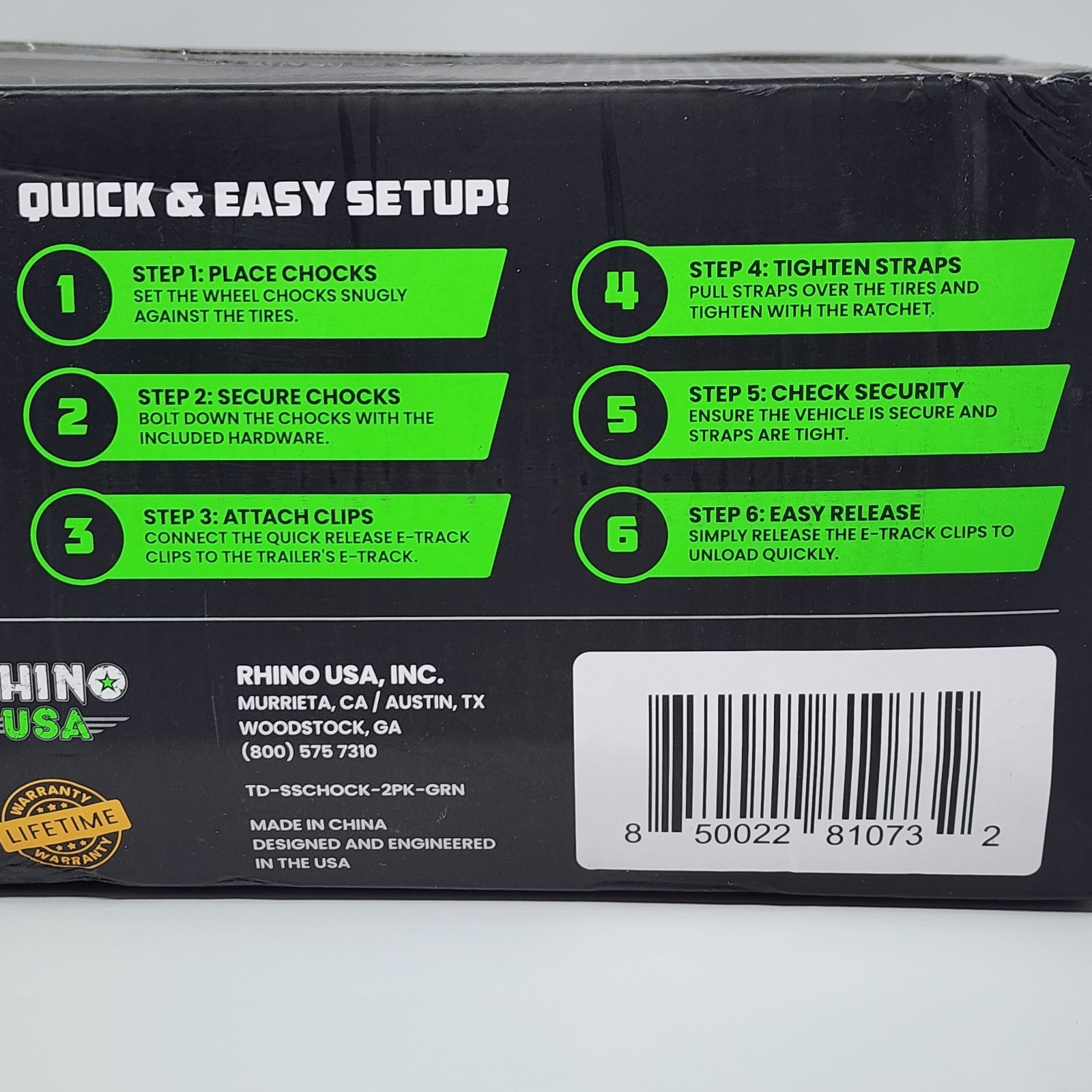 Rhino USA UTV Wheel Chock Set 4-Pack E-Track Tie Downs ATV Trailer Kit in Green