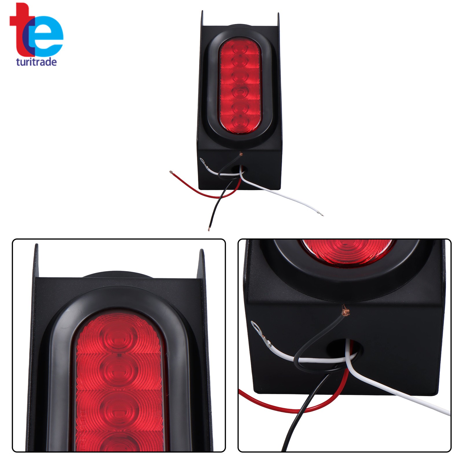 2pcs Led Trailer Tail Light Kit 6″ Oval Red & 2″ Round Marker Steel Housing