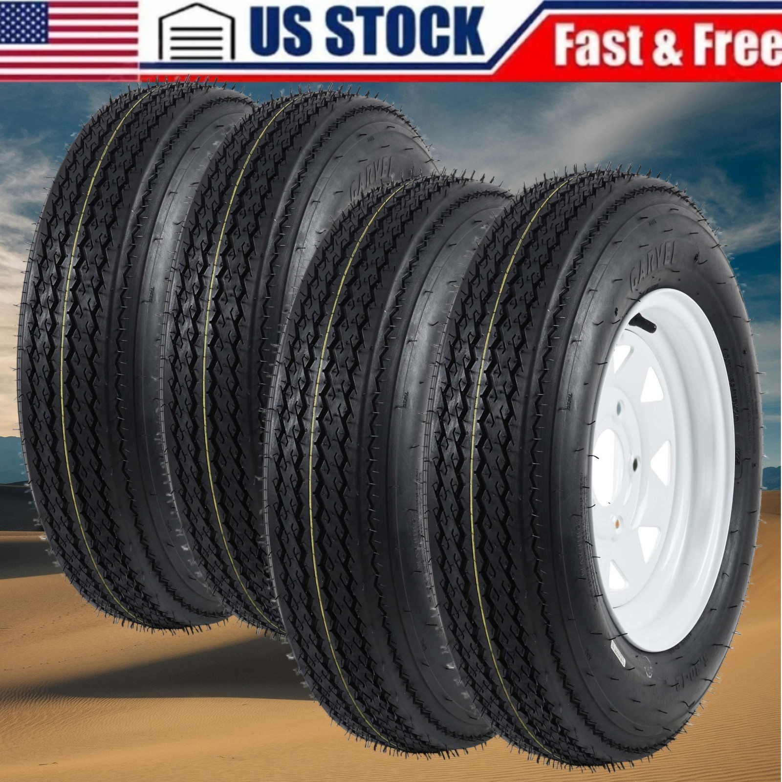 ✨4 PCS Trailer Tires 5.30-12 5.30×12 530-12 530 12 with 12″ Rim 5 Lug on 4.5″ 6P