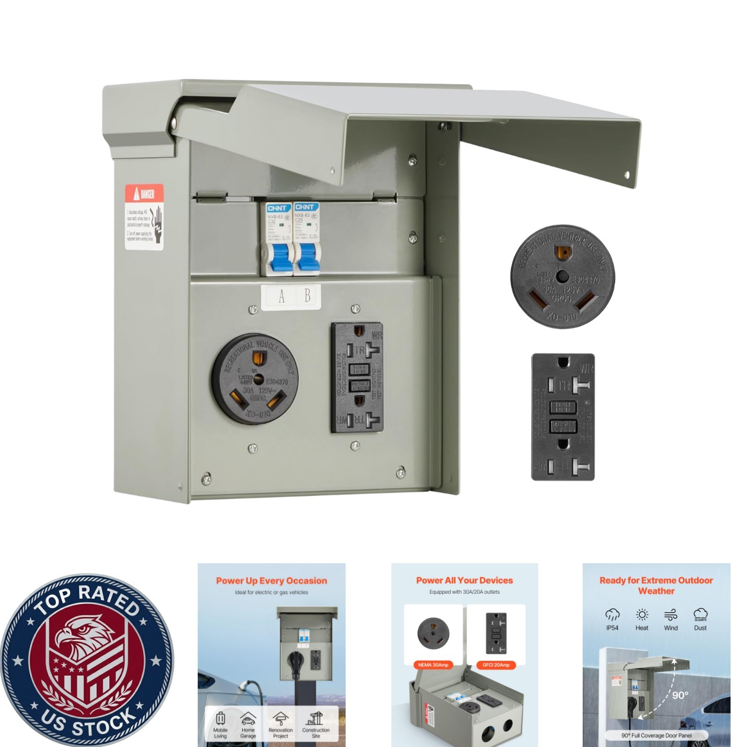 Waterproof RV Electrical Panel with Prewired GFCI Outlets for Safe Hookups