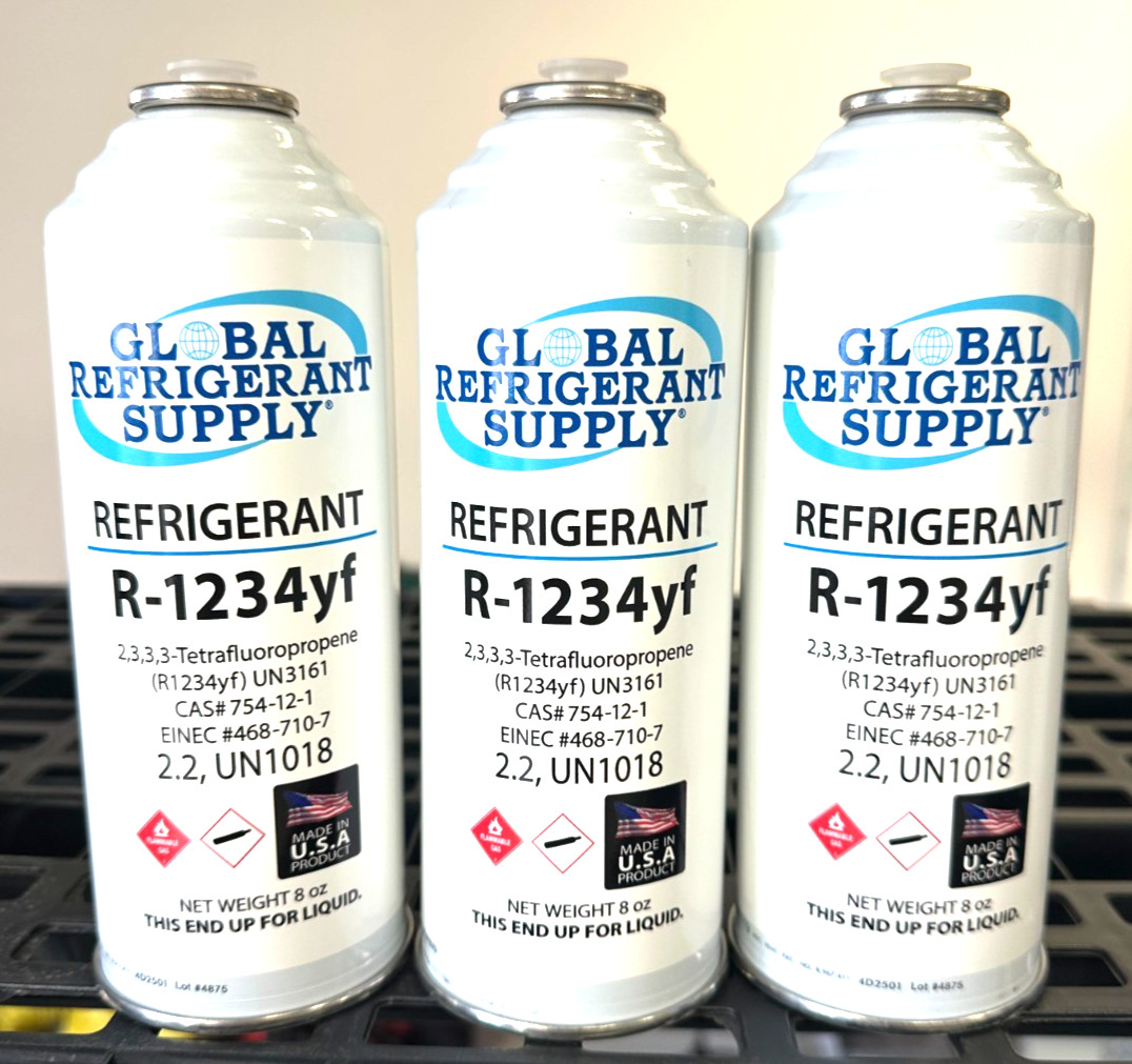 R1234yf, Refrigerant Automotive Air Conditioning, (3) 8 oz. Self-Sealing Cans