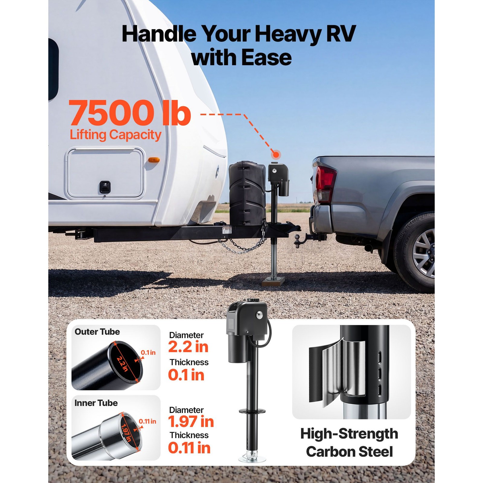 7500lb Electric Trailer Jack 12V Tongue Lift with Remote LED 9.84-33.85in