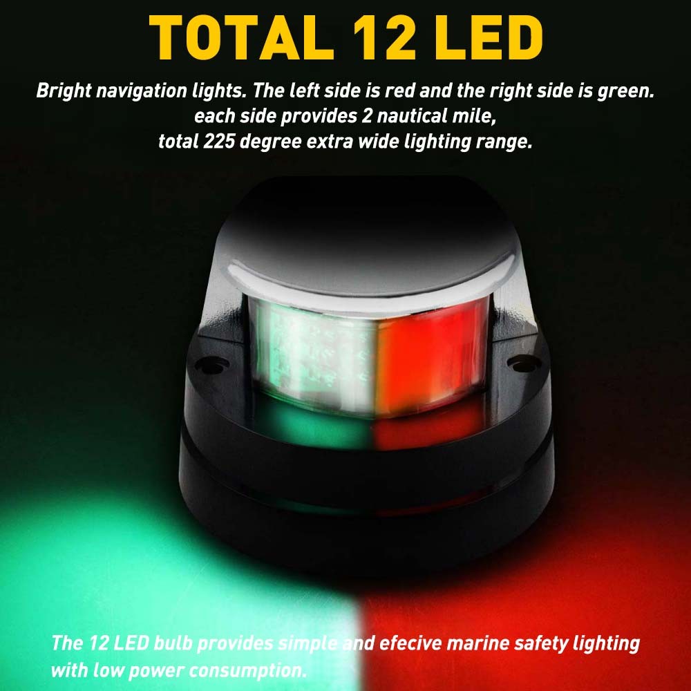 Marine Boat Navigation Red Green Chrome Plated Housing Bi-Color Bow Light Bulb J