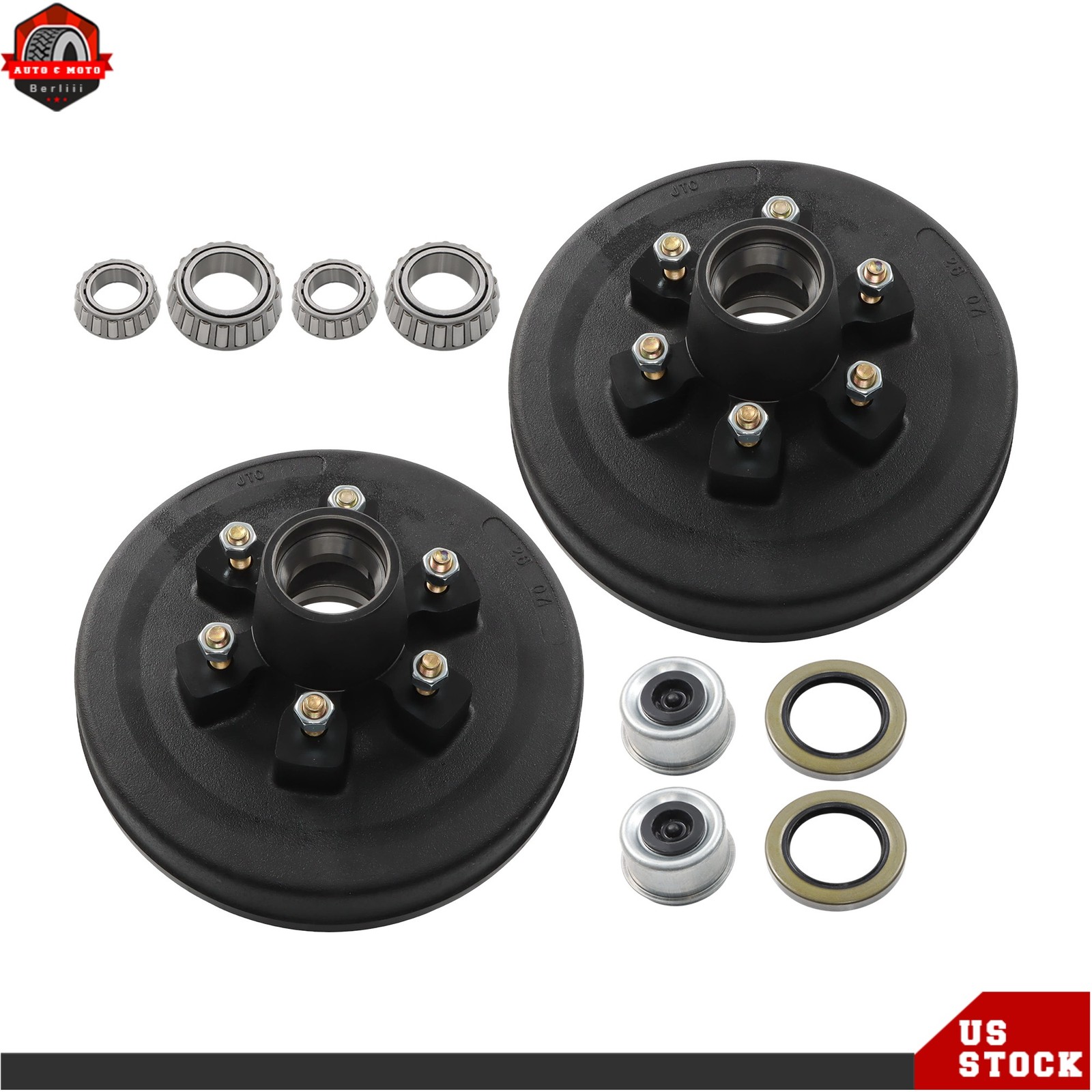 12″ X 2″ Trailer Brake Hub Drum Kit Pair 6 Lug 5.5″ B.C. for 5200-6000 Lbs Axle