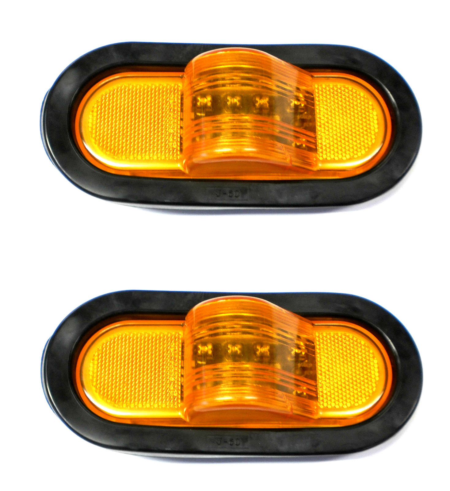 TWO – 6″ Amber LED Mid Ship Lights Multi Function Park Turn Trailer Truck Semi