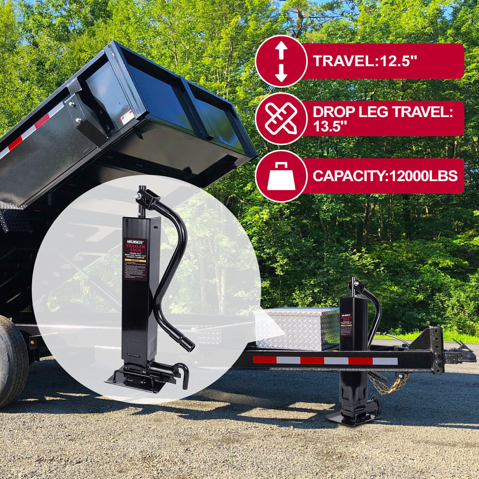 12.5″ Lift 13.5″ Drop Leg Travel Weld Square Tube Trailer Jack 12000LBS Capacity
