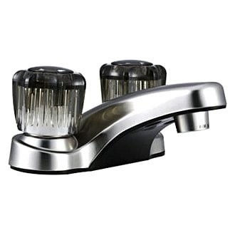Dura Plastic Satin Nickel Low-Arc Lavatory Faucet w Smoked Knobs Handles