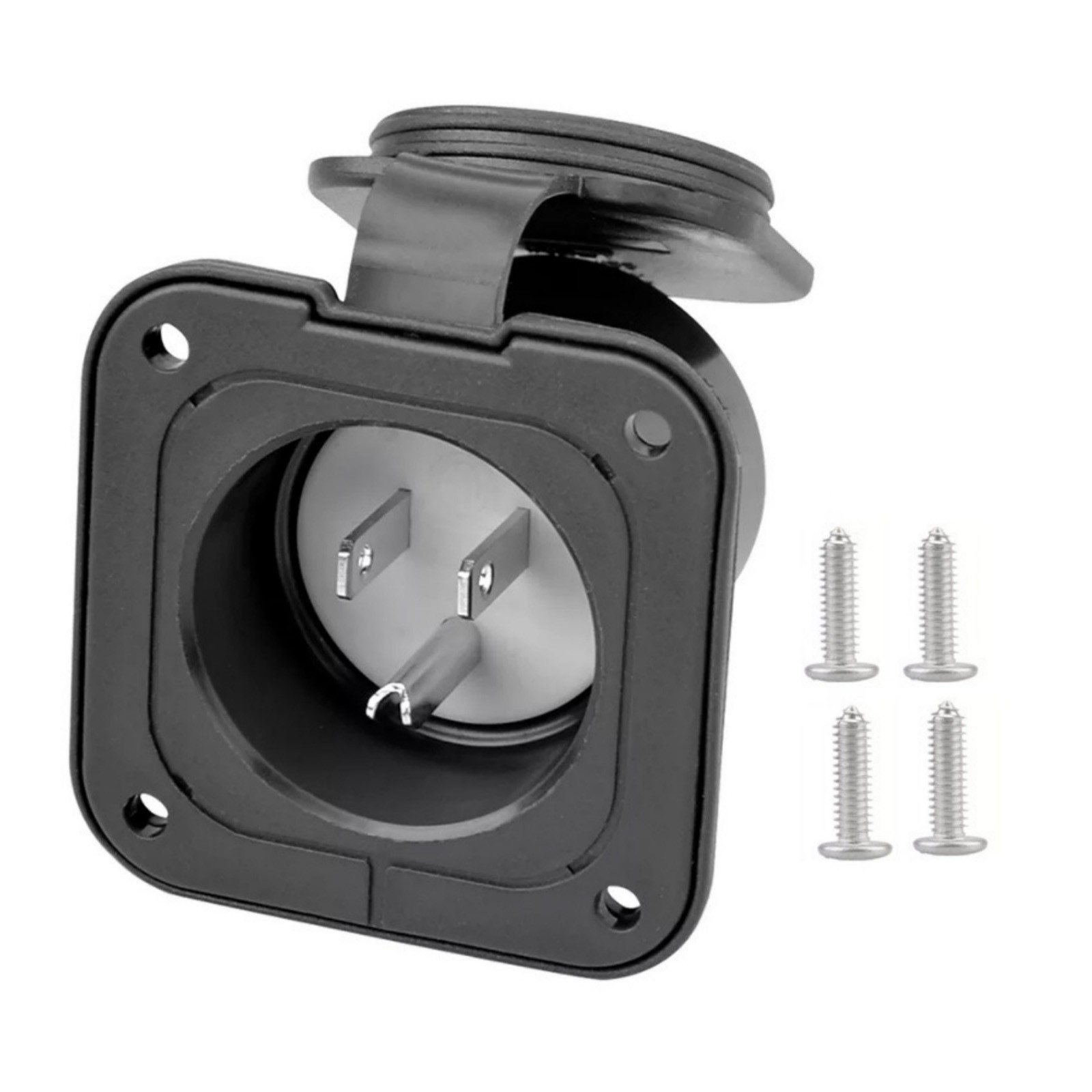 1× 15A 125V RV Power Inlet Receptacle with Waterproof Cap for Camper Marine Boat