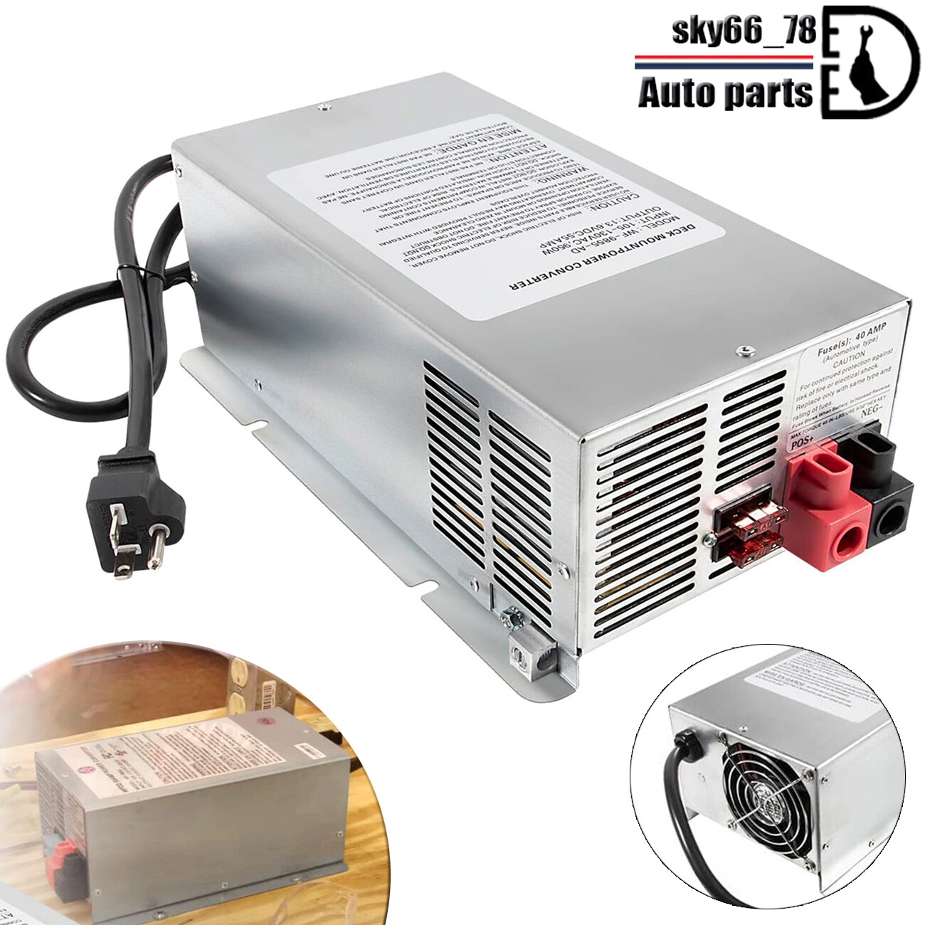For WFCO WF-9855 55Amp Deck Mount Power Converter Charger Corded RV Camper 9800
