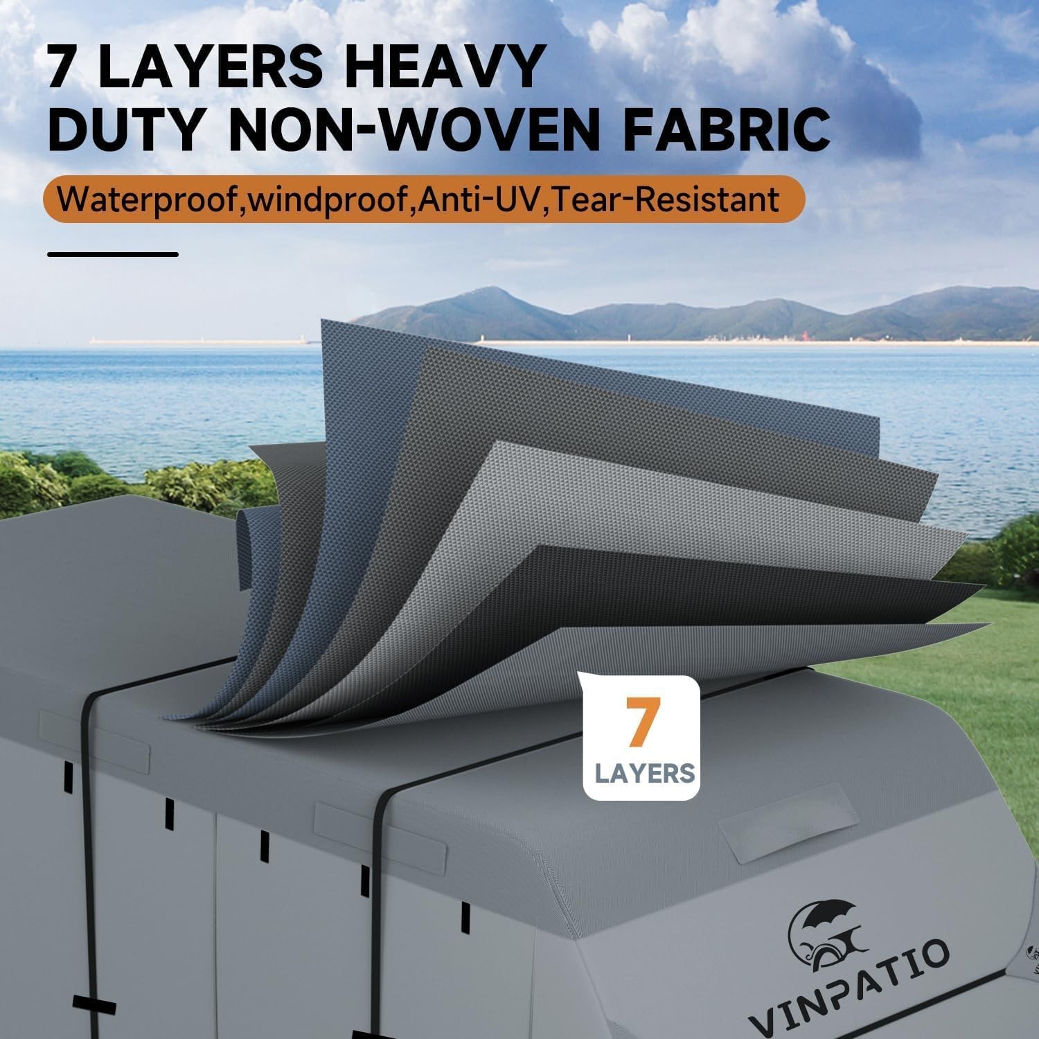 Travel Trailer Cover 7 Layer Heavy Duty Fits 33-35 FT Camper VINPATIO Layers