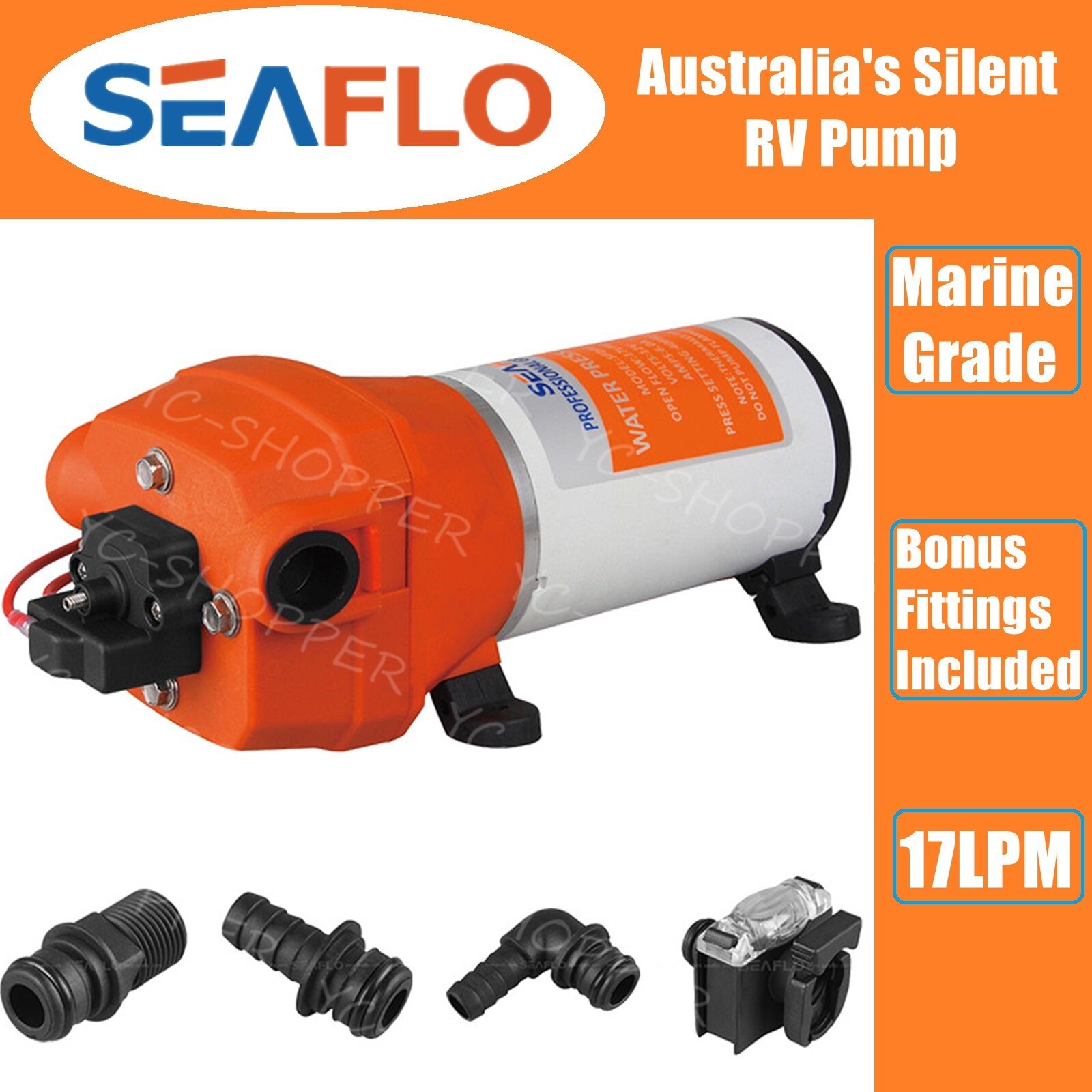 220-240V SEAFLO Water Pressure Pump 17LPM Caravan Food Coffee Van