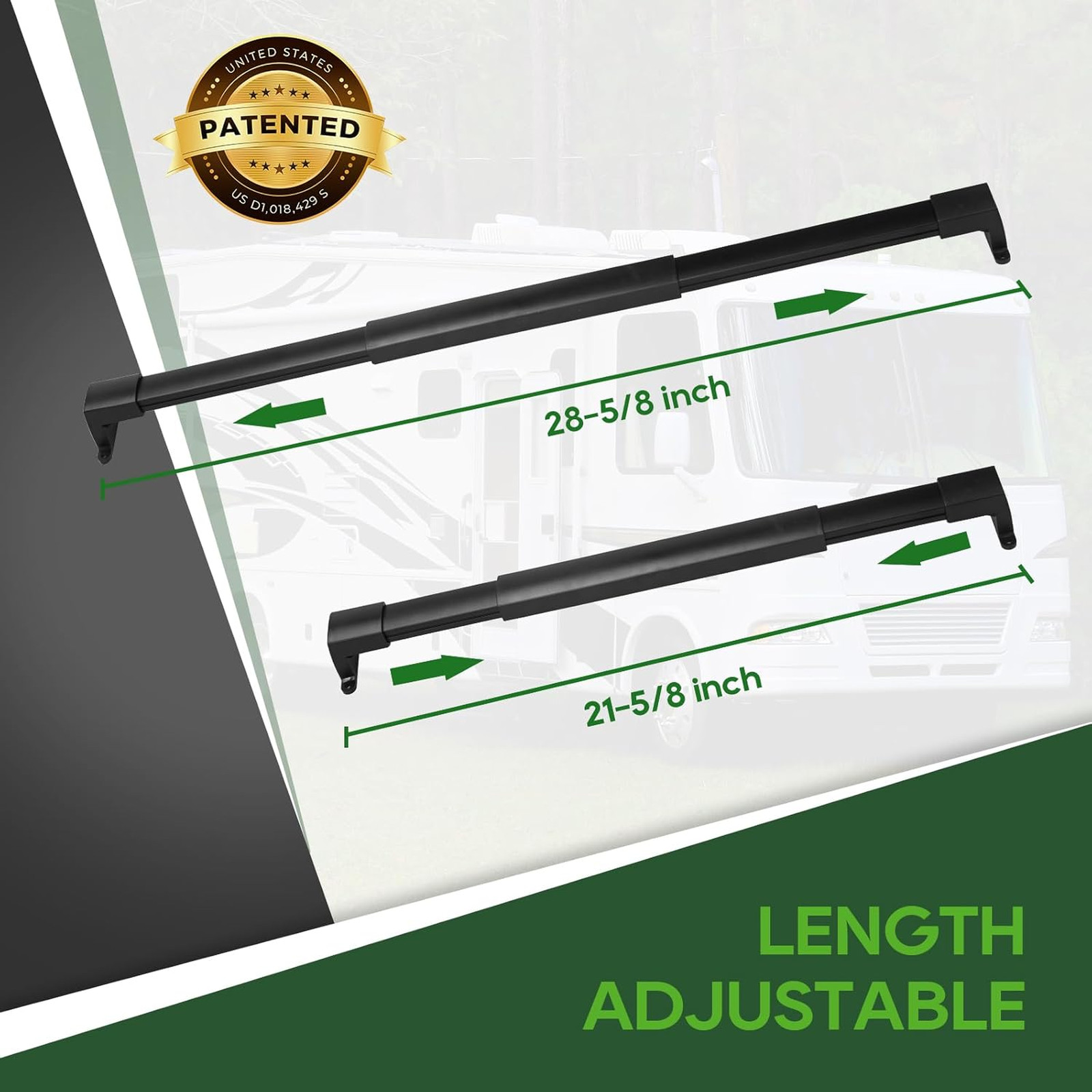 RV Screen Door Cross Bar Handle Adjustable 21-5/8 to 28-5/8 Inches Black