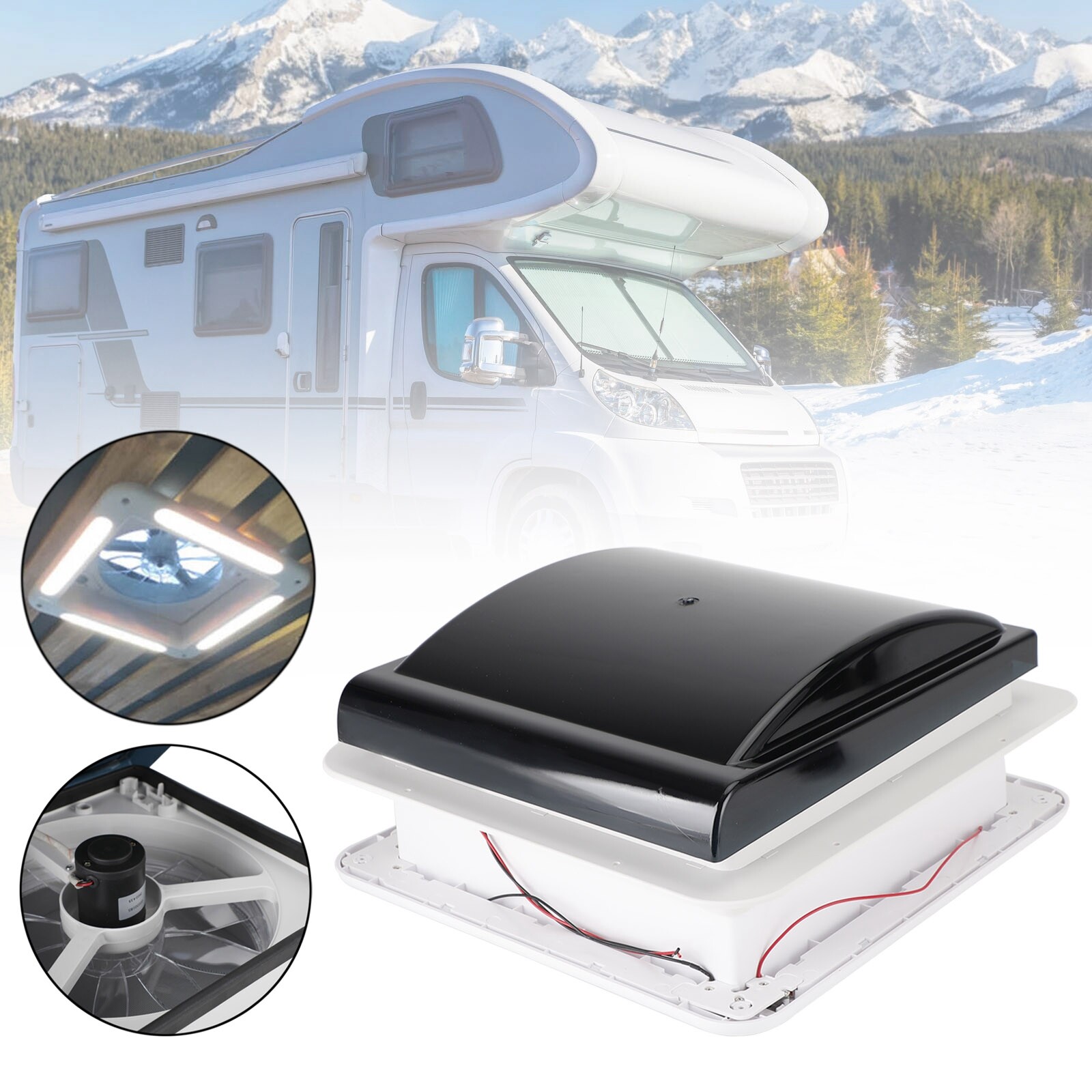 Large LED RV Caravan Waterproof Skylight Roof Vent Manual Camper Fan 14″ 12V NEW