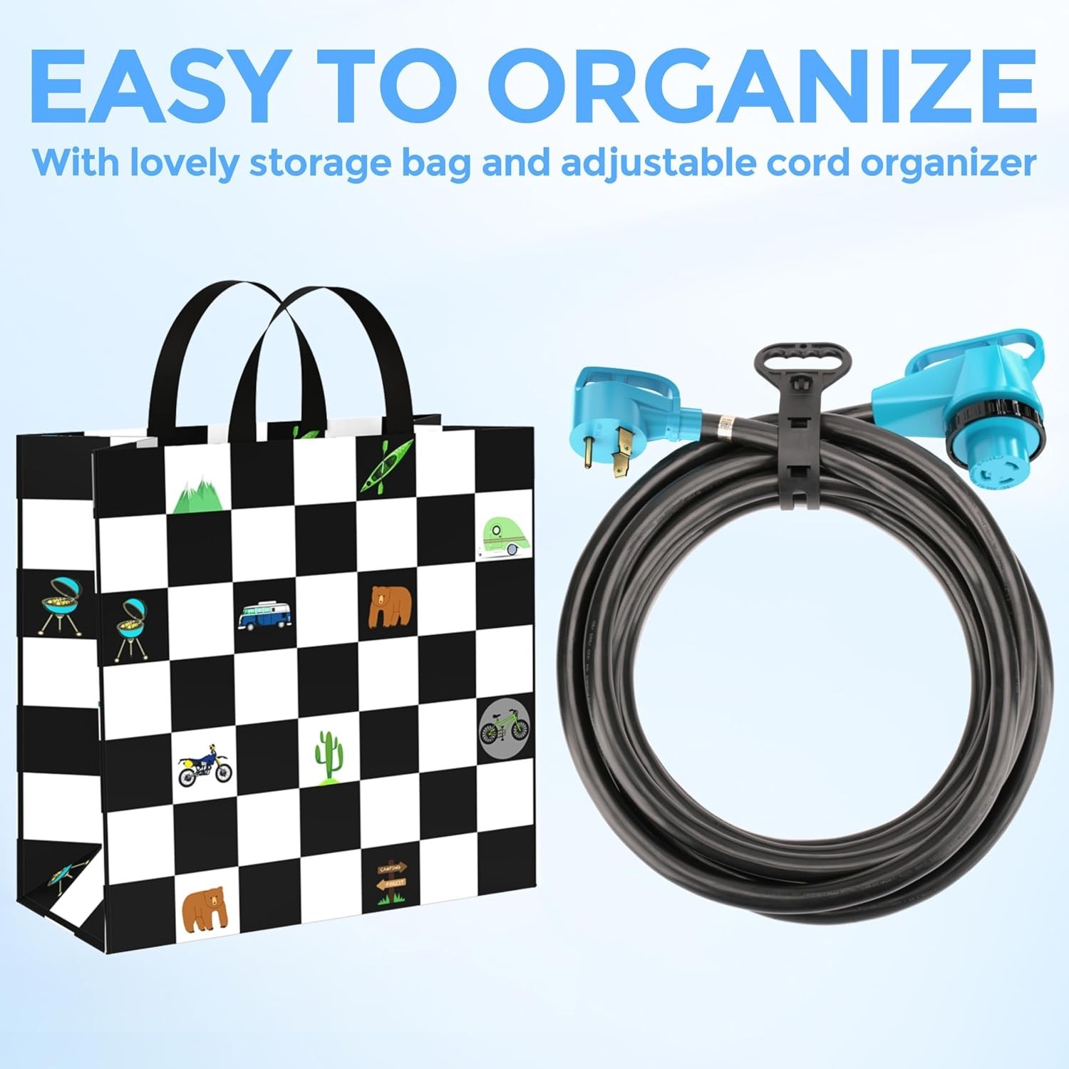 90 Degree Right Angle RV Power Cord 15 Feet with Grip Handle for Easy Use