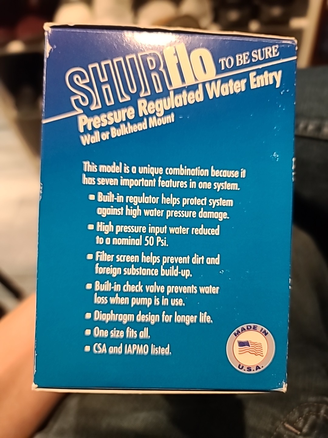 Shurflo Pressure Regulated Water Entry Model 183-039 In-line Version