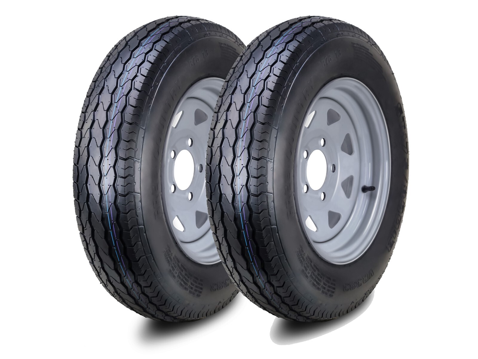 2 FC Trailer Tire Assembly ST175/80D13 8-Ply Silver Spoke Rim 5 Lug on 4.5″