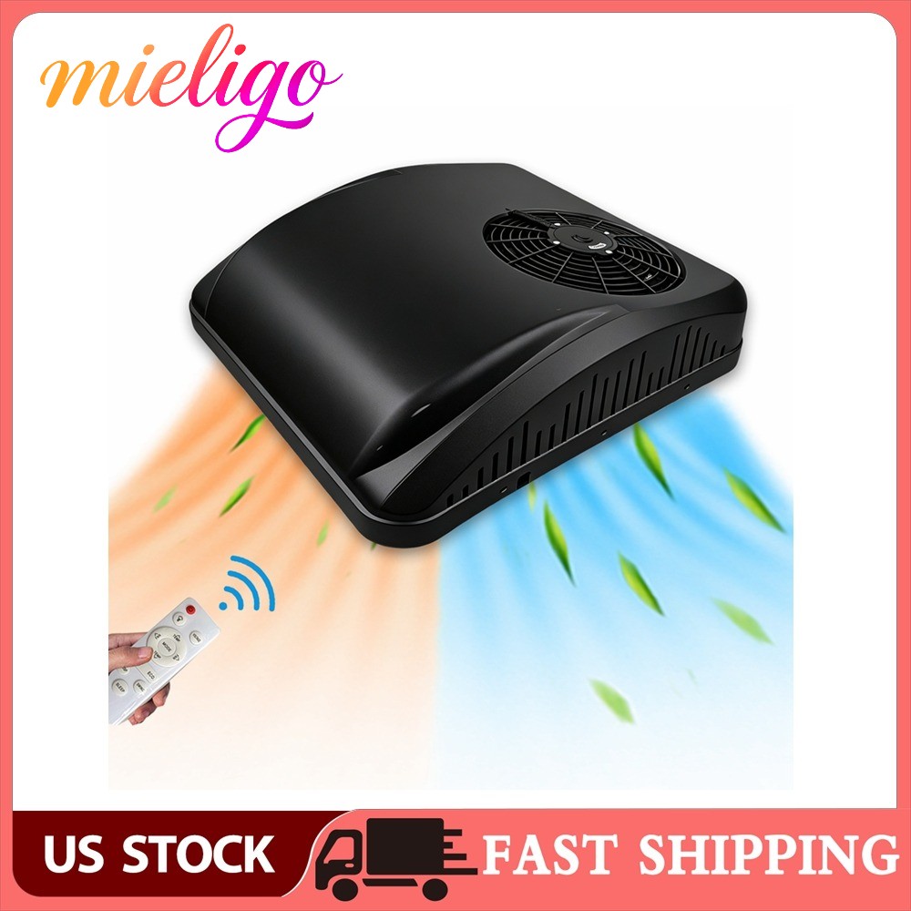 Mieligo 12V Black Rooftop Electric Heat Cooling Air Conditioner AC Unit For RV