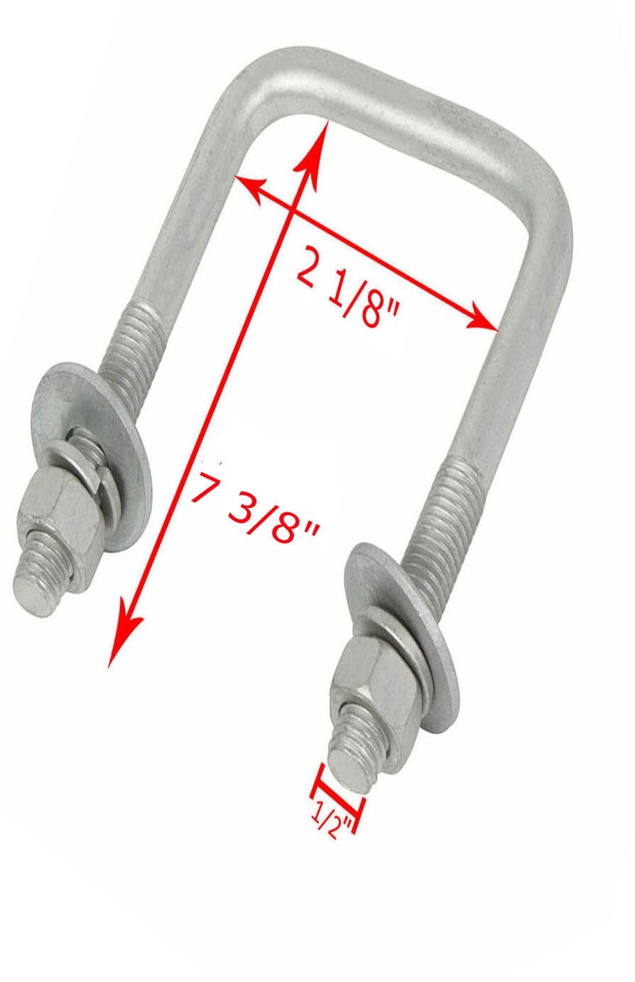 4pcs Boat Trailer U-Bolts Hot Dipped Galvanized Square U-bolt 1/2″x2 1/8″x7 3/8″