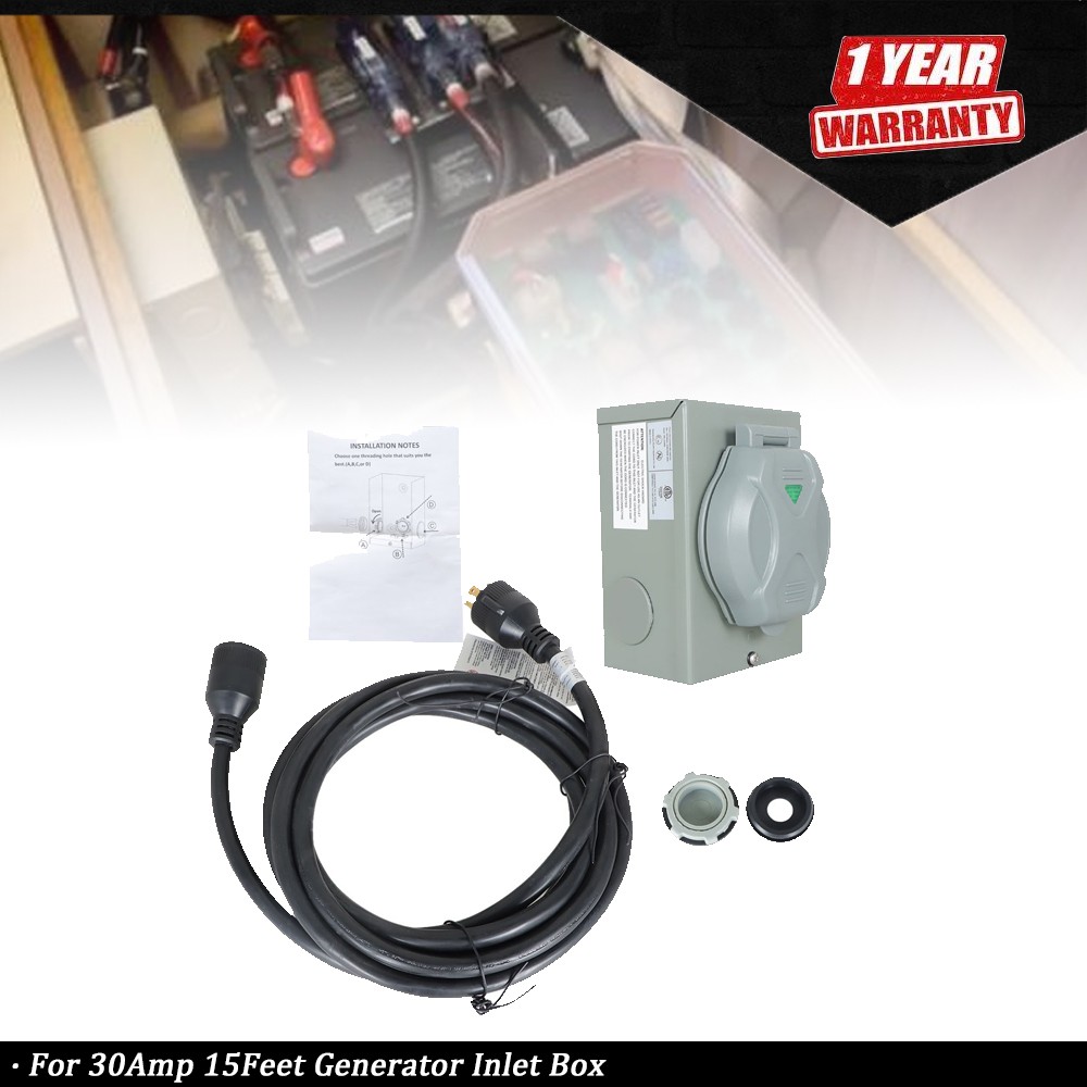 30A 15Feet Generator Power Extension Cord Wire w/ Power Inlet Box NEMA L14-30