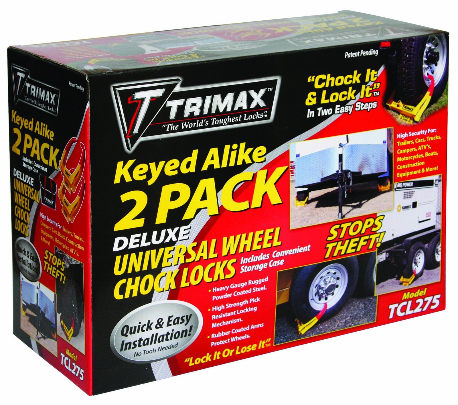 Trimax TCL275 Wheel Chock Lock 2-Pack | Rubber, Key Lock, Cut Resistant