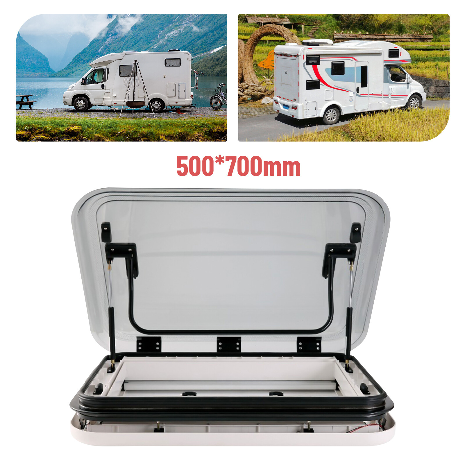 RV Caravan Roof Window Hatch LED Skylight Roof Vent Hatch 700*500mm W/ LED light